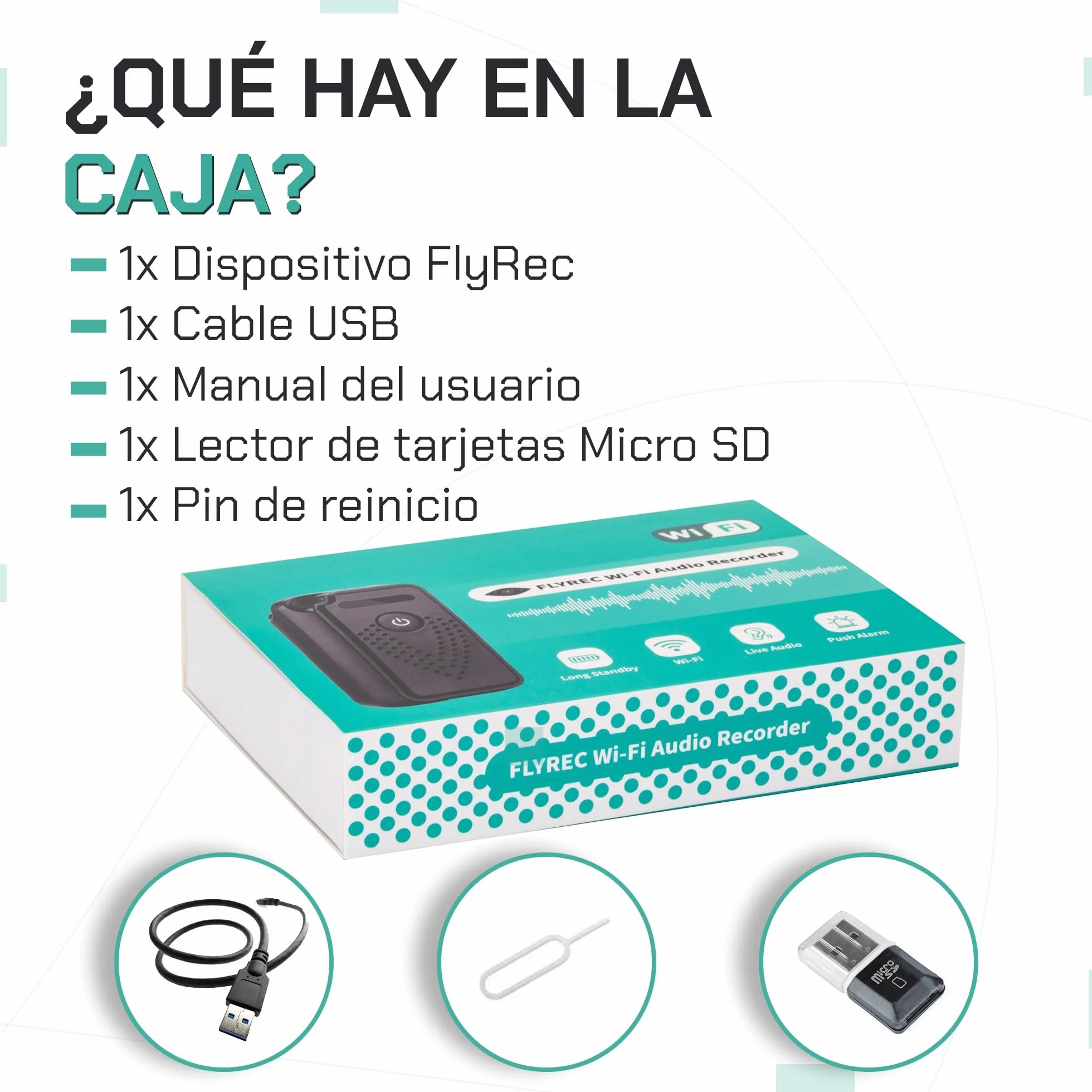 Grabadora de Voz Digital Profesional activada a través de Internet-WiFi | FlyRec | Control Ilimitado de Distancia para lecciones y Notas de Voz – Grabadora de Audio con aplicación Inteligente