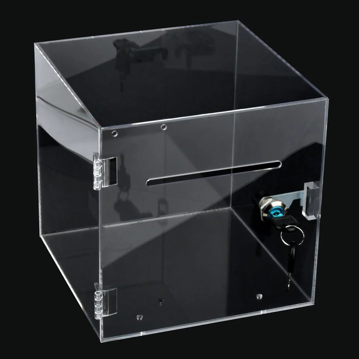 Caja de Donación de Acrílico con Cerradura 200×200×200mm, Caja de Donaciones con Candado, Urna Metacrilato con 2 llaves, Transparente Caja de Donación Acrílica para Votar Donación Acción Sorteo