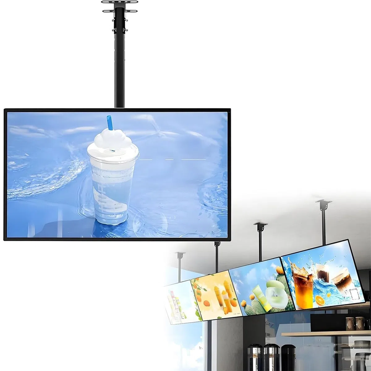 Tableros de menú digitales con retroiluminación LED, elegante marco de aluminio, incluye barra telescópica para colgar, póster magnético reemplazable para restaurantes, paquete de 3 unidades de 60 x