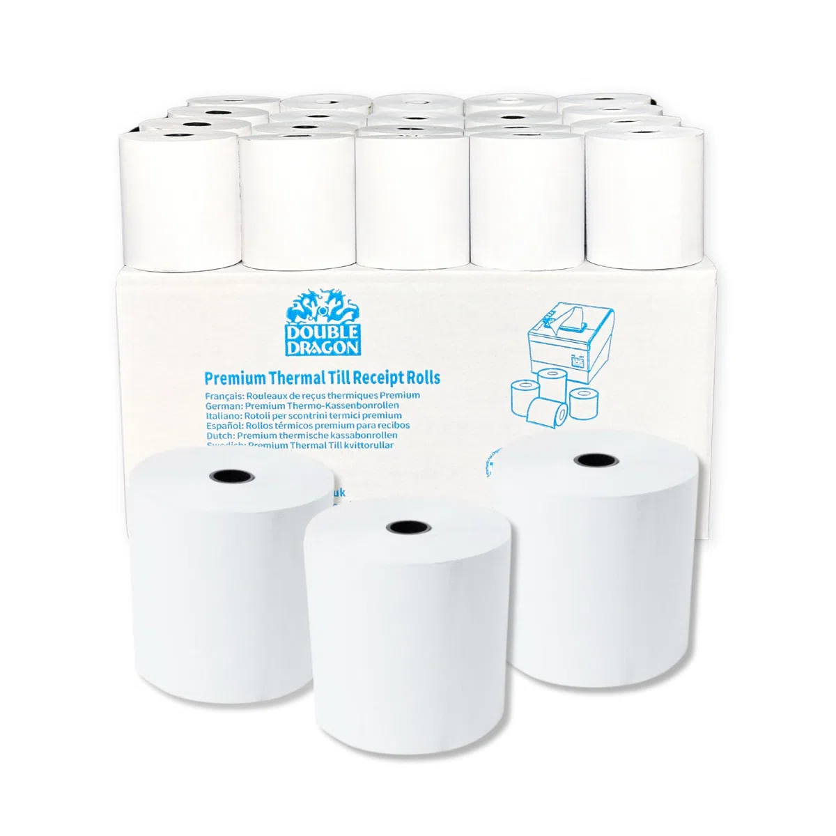 Rollo de Papel Térmico Premium Double Dragon 57 x 57 mm para Impresora EPOS, Terminal POS, Cajeros Automáticos Térmicos [Paquete de 20]