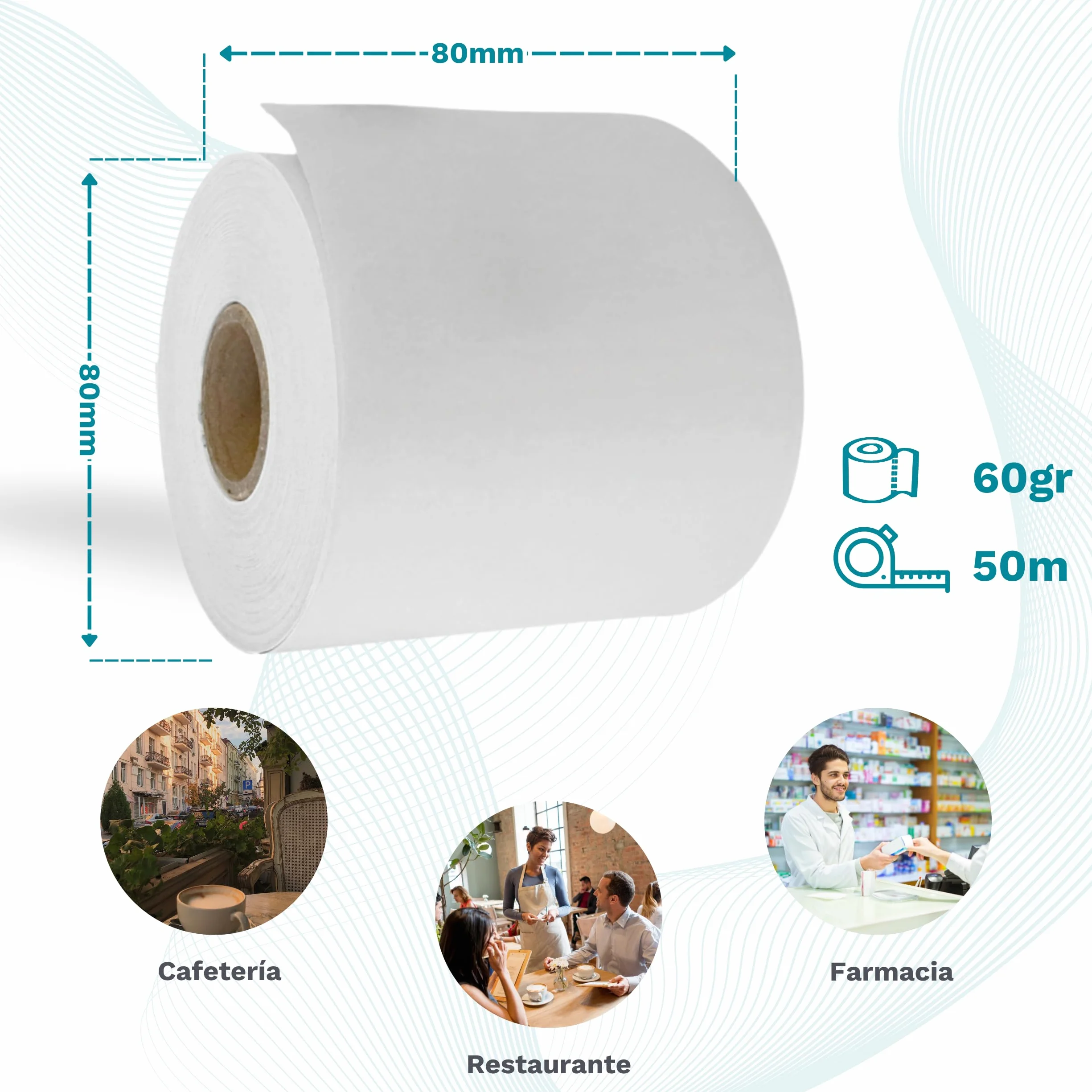 Papel Térmico 80x80 mm - 50 Rollos Papel Impresora Térmica y TPV - Hojas para Tickets - Compatible Impresora, Caja Registradora y Básculas - Sin Bisfenol A - 60 Gr - 50 Metros/Rollo - La Casa del TPV