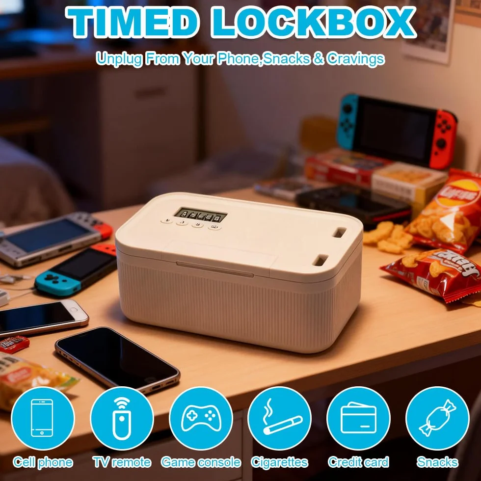Caja de bloqueo de tiempo, teléfono móvil prisión con temporizador, caja de seguridad con 2 modos de trabajo, caja de seguridad para teléfono móvil con cerradura de tiempo, robusta caja fuerte para