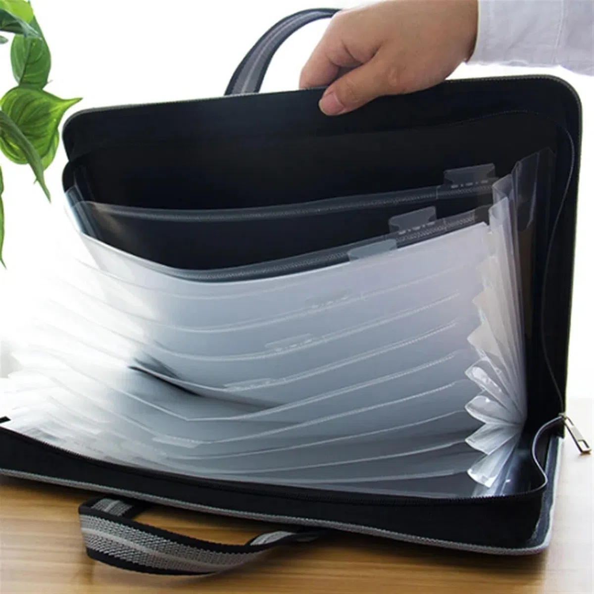 Carpeta Clasificadora Carpeta de lona y cuero for oficina, 12 capas, cartera expansible, organizador de documentos, carpeta de archivos A4, 36x28cm, bolsa de gran capacidad para Oficina/Negocios/Estud