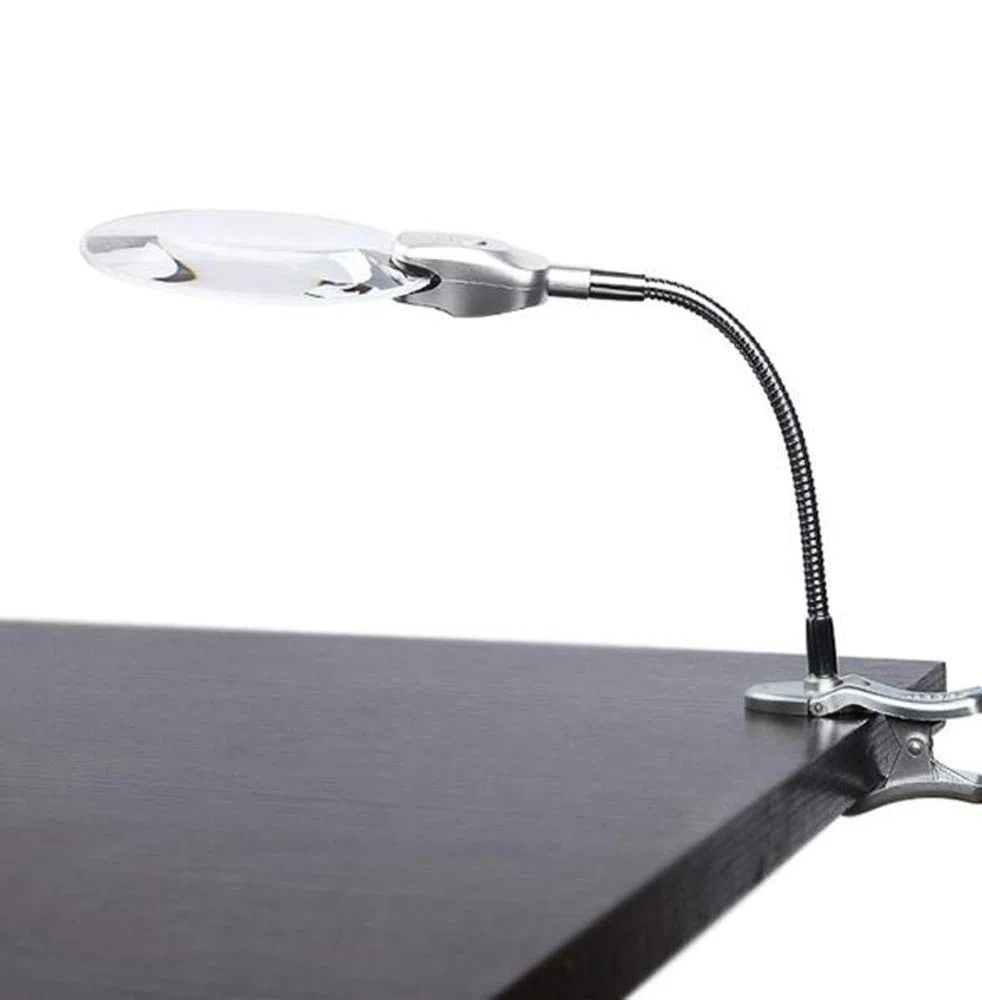 Lupa de 2.5X 8X 2 LED, Lupa de Manos Libres con Soporte de lámpara Clip de Escritorio de Mesa Ajustable Lupa iluminada para Lectura, Soldadura, reparación, Pasatiempos y Manualidades A, Magni