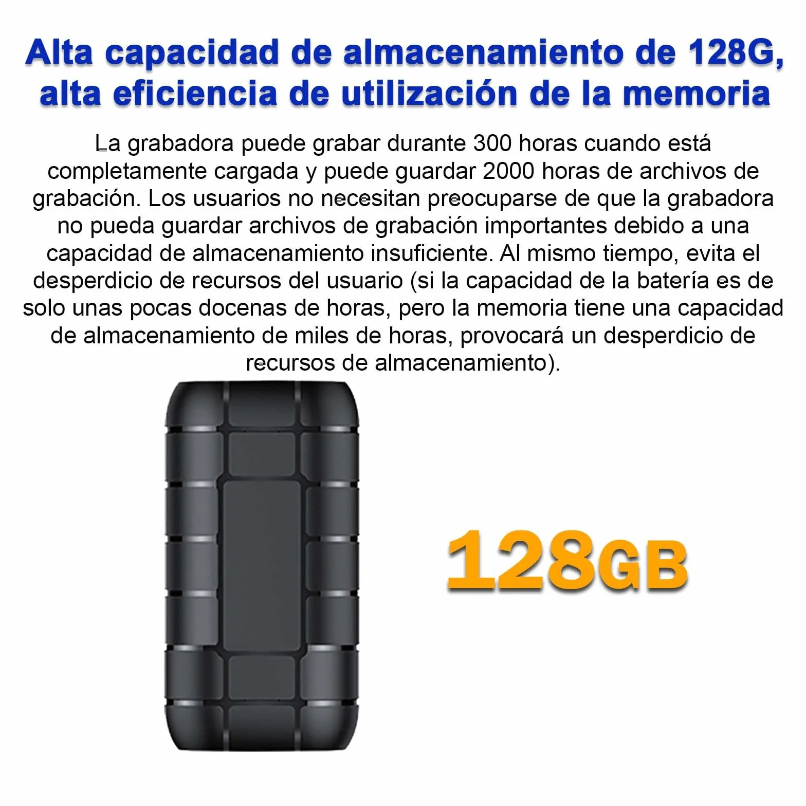 Grabadora de Audio Digital STTWUNAKE 128G, Batería de 12 Días, 2000 Horas, Activación por Voz