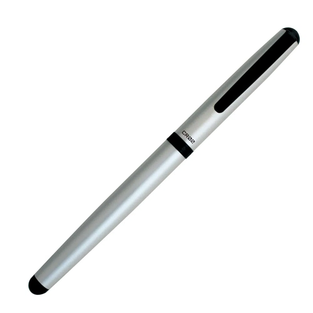 OHTO CR02-05-MSV - Bolígrafo de cerámica, punta fina de 0.5 mm, barril de aluminio de grosor medio con componentes de latón, plata mate, tinta negra recargable a base de agua, CR02-05-MSV