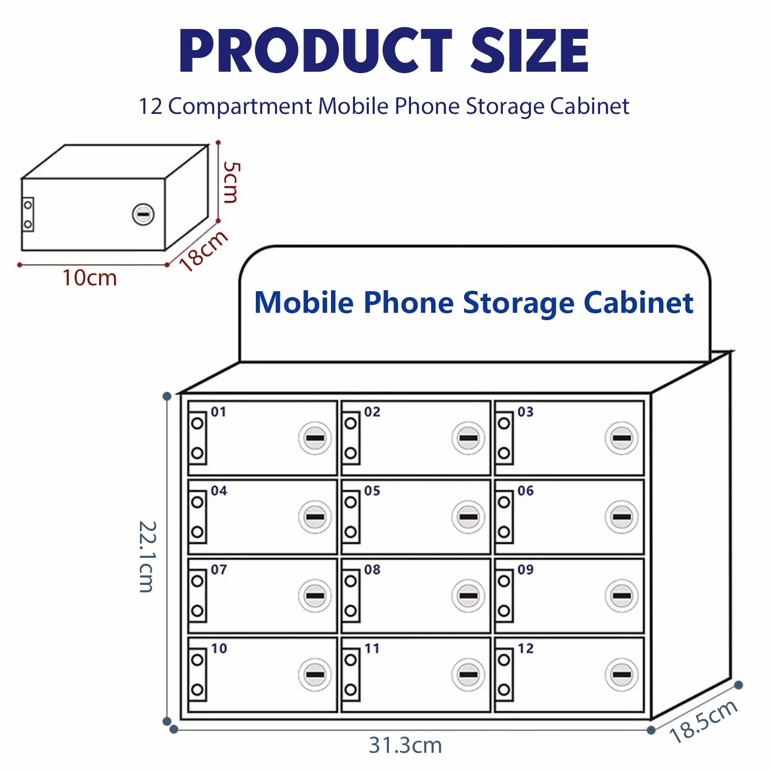 Taquilla para Guardar Móviles, 12 Compartimentos Acrílico Caja Almacenamiento Personal, Caja Móviles con Cerradura Llave, Armario de Pared con Ranura Tarjetas, para Aulas y la Fábrica