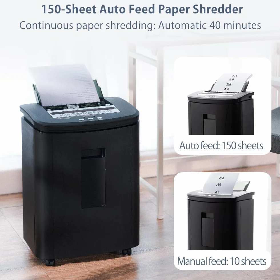 Trituradora de Papel Automática Profesional: Microcorte P-4 150 Hojas 40 Mins Continuos Destructora Documentos Eléctrica Papelera 25L Portátil Silenciosa - Oficina Casa Industrial Hogar