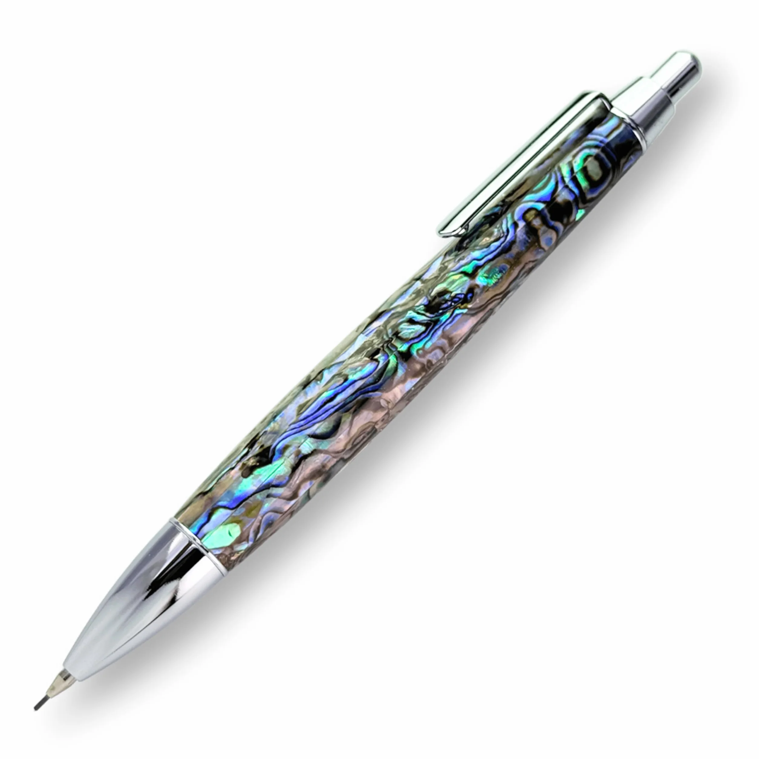 LACHIEVA LUX Portaminas de concha de abulón de 0,7 mm, lápiz de metal de lujo para dibujar y dibujar, incluye 12 recambios de minas
