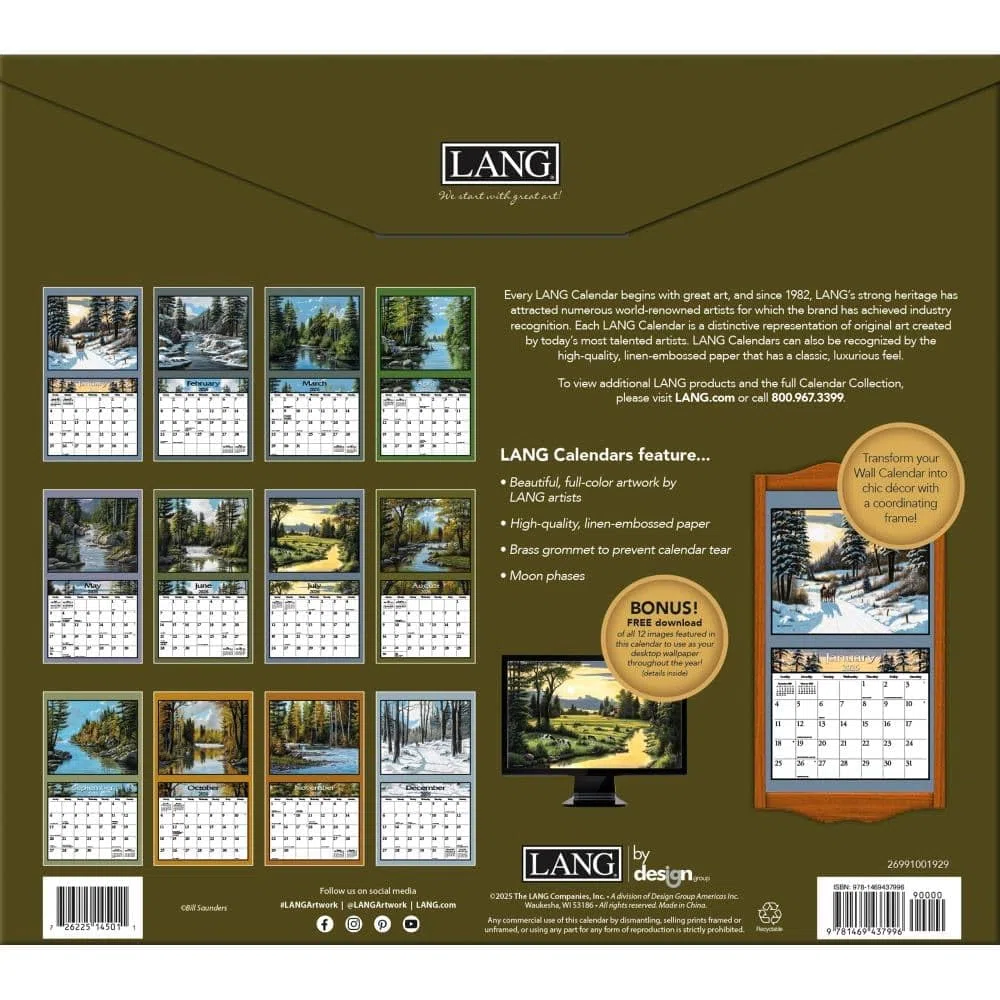 Lang, Calendario de pared 2026 de Lure of The Outdoors por Bill Saunders