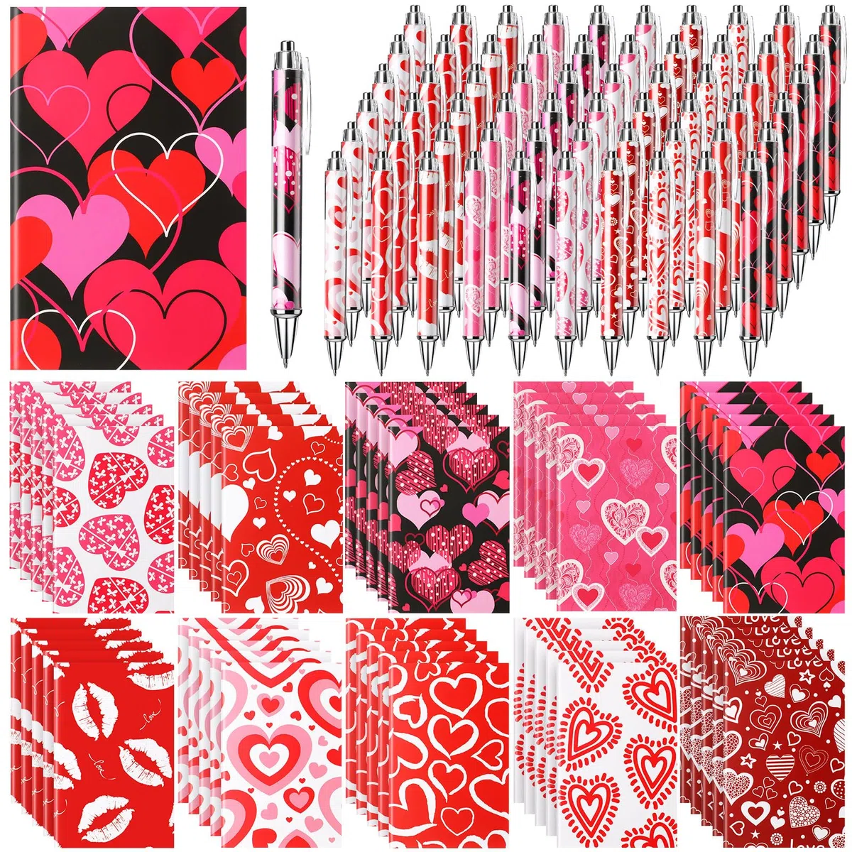 Skyygemm 120 piezas de regalos temáticos para el día de San Valentín incluyen 60 cuadernos coloridos de 4.92 x 3.15 pulgadas, diarios pequeños, blocs de notas a granel, 60 bolígrafos de tinta negra