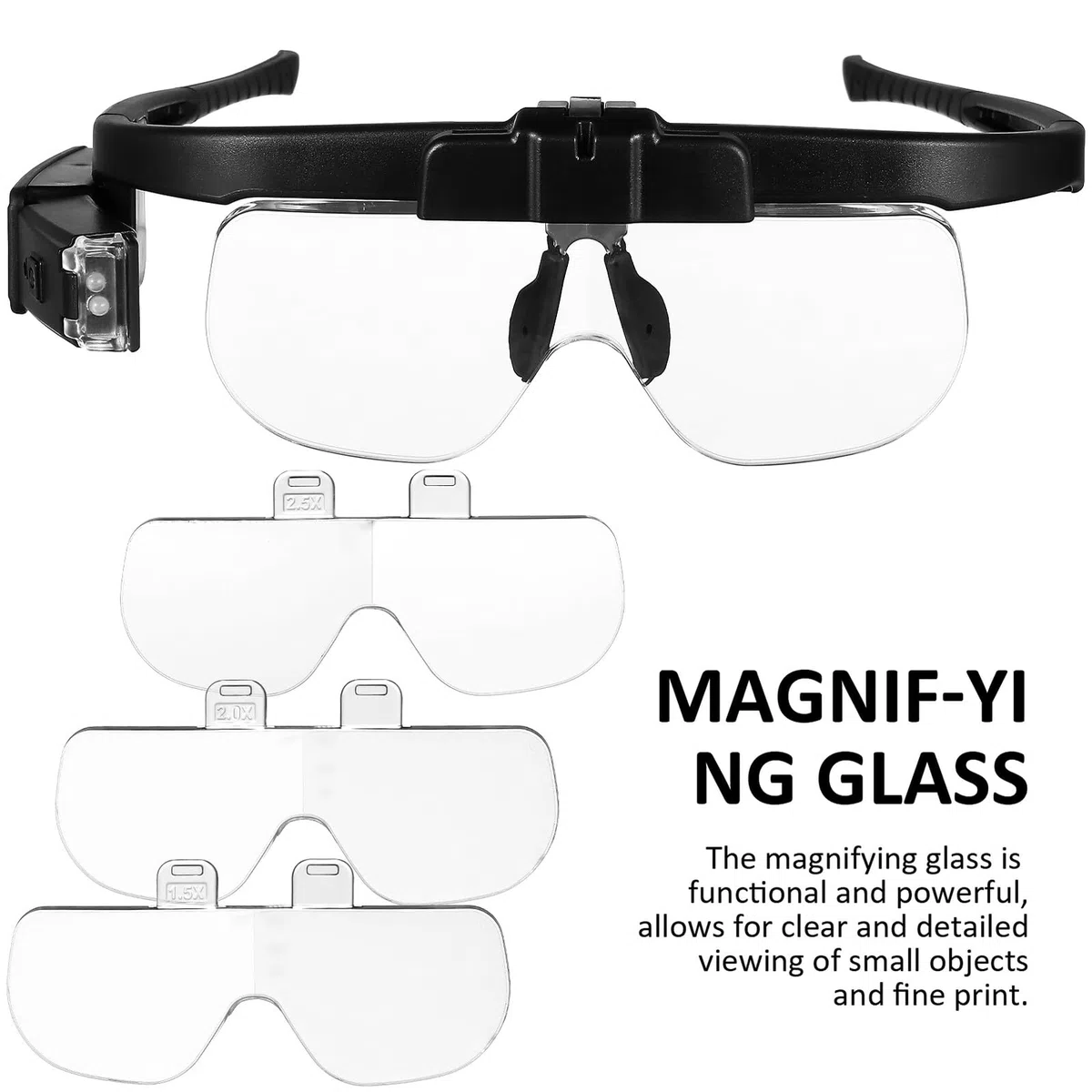 DOITOOL Lupa de Cabeza con Luz LED Recargable Gafas de Aumento Manos Libres Ergonómicas para Lectura Manualidades Reparación Electrónica