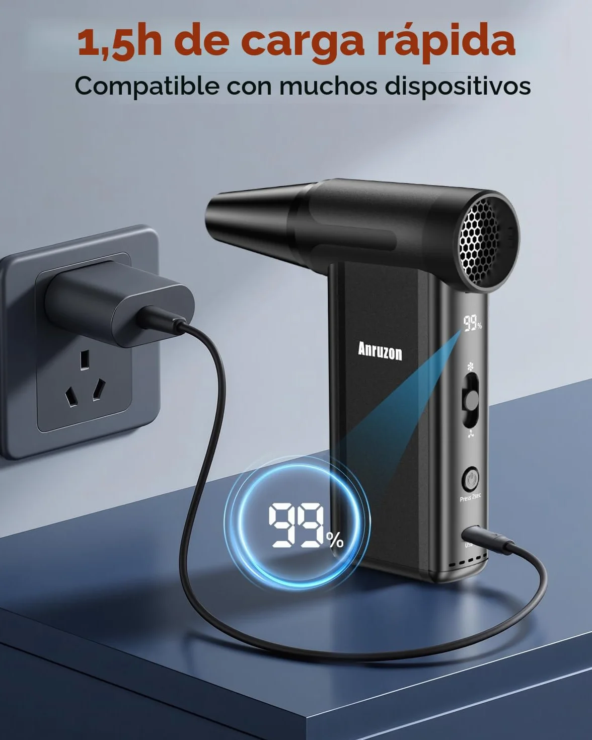 Aire Comprimido Eléctrico para Limpieza de PC, 300000 RPM, 8 Velocidades, Batería 7600mAh, Soplador de Polvo para Teclado, Electrónica, Sofá, Coche