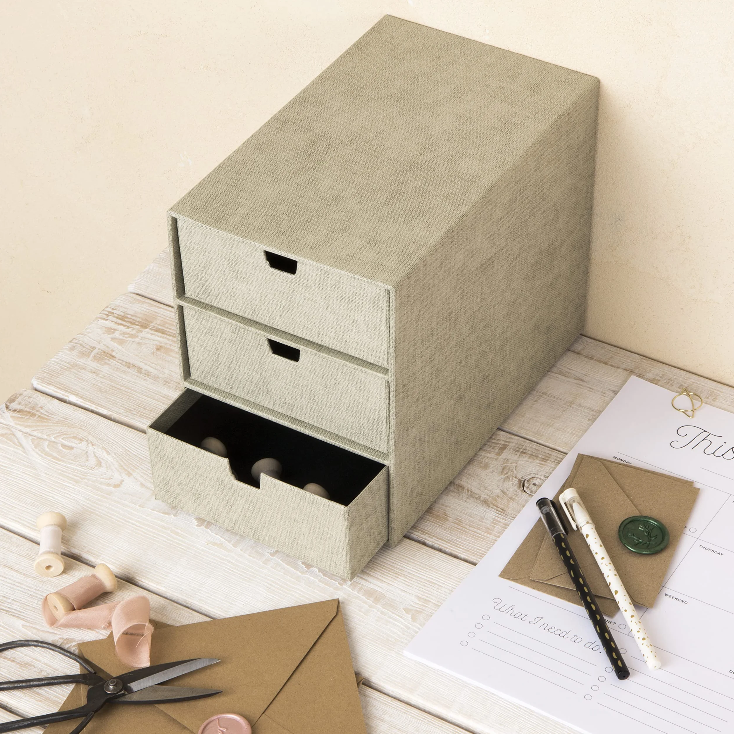Bigso Box of Sweden Cajonera pequeña 3 cajones organizador documentos oficina beige