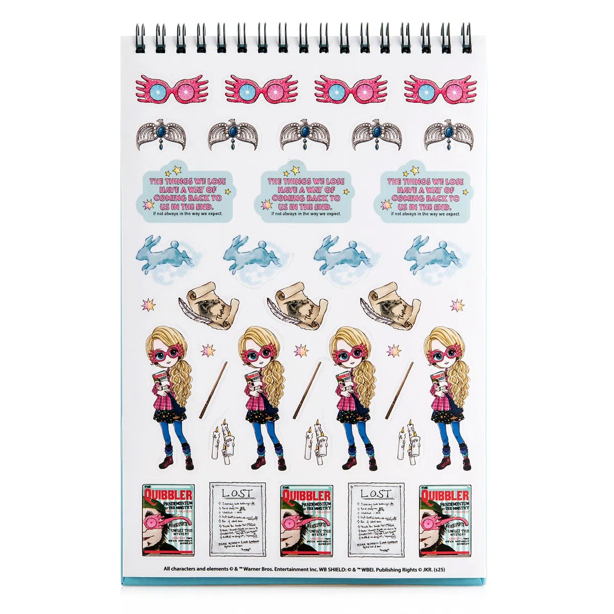 CON*QUEST Harry Potter The Quibbler Stationery - Juego de regalo de papelería duradero de 50 hojas de 6 x 9 pulgadas con hoja de calcomanías vibrantes, paquete de notas adhesivas y marcador Luna