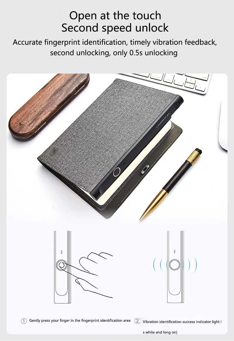 Cuaderno inteligente con desbloqueo de huellas dactilares: Diario personal con cerradura electrónica, incluye ranura para tarjetas, perfecto para la planificación de agendaVert