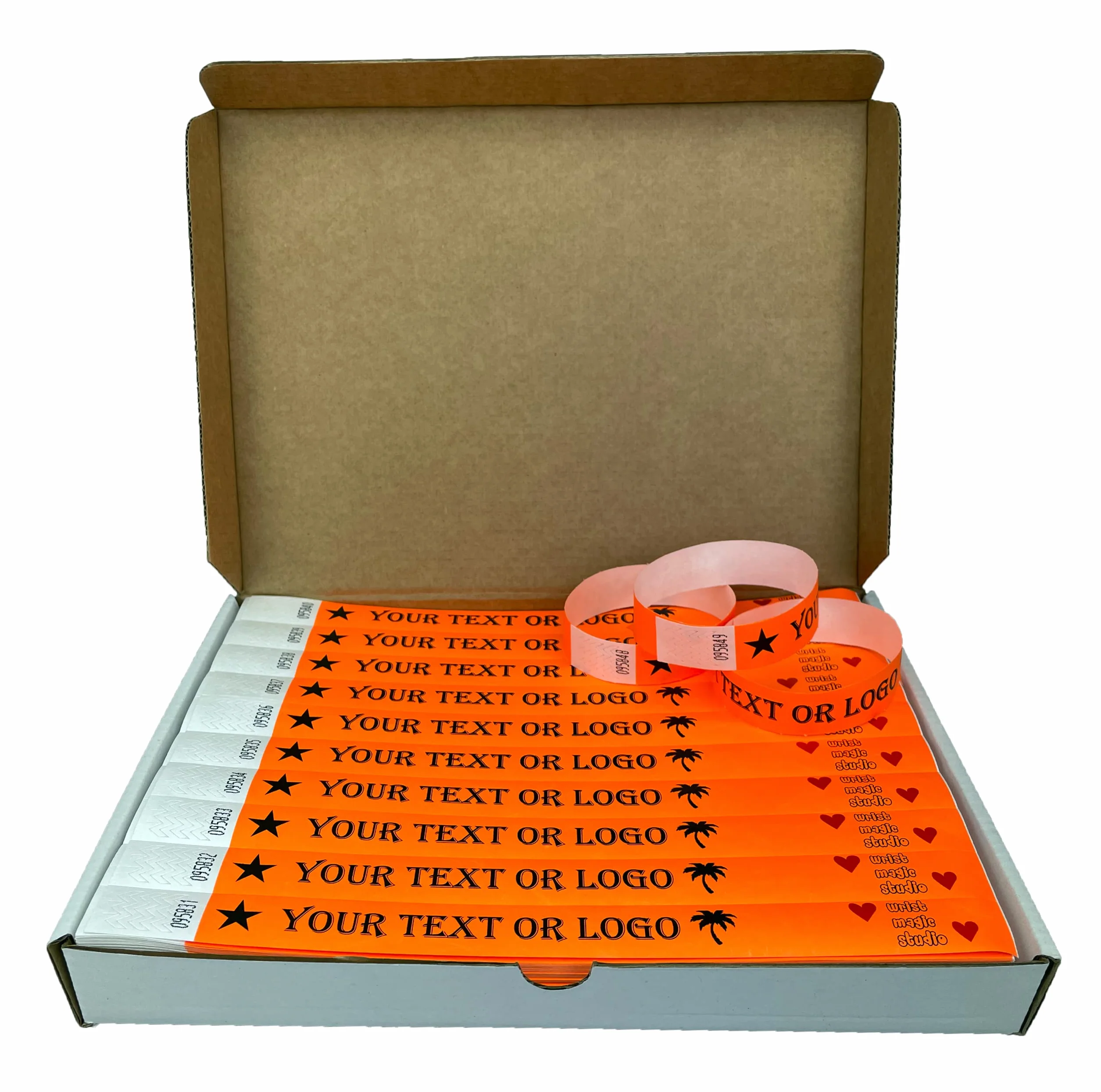 Pulseras de Tyvek Naranja Neón Personalizadas para Eventos con Texto o Logo