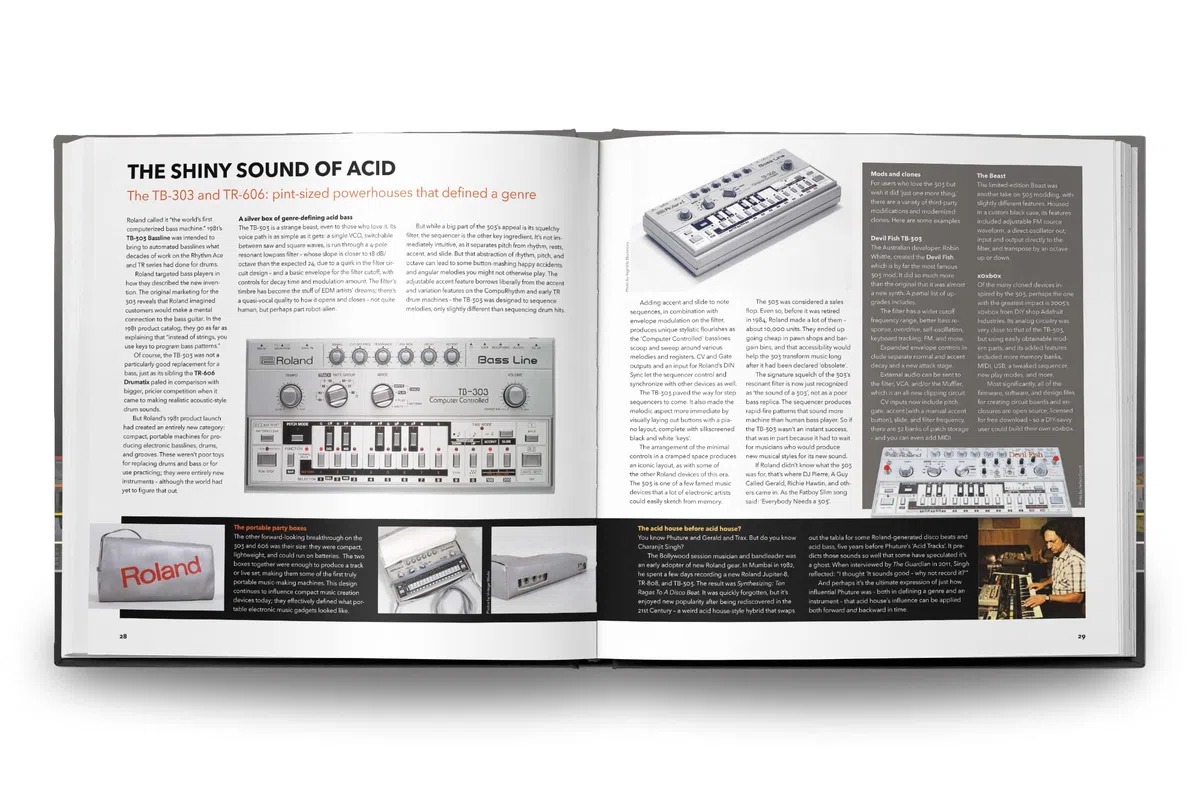Bjooks Inspire The Music: libro ilustrado de alta calidad con tapa dura sobre los 50 años de historia de Roland, con instrumentos clásicos, entrevistas, el hip hop y la música electrónica