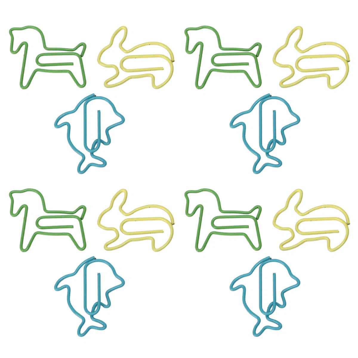 32 clips de papel en caja, 3 colores, innovador combo de poni, conejo, delfín, pequeños clips de metal para papeleo, oficina, escuela