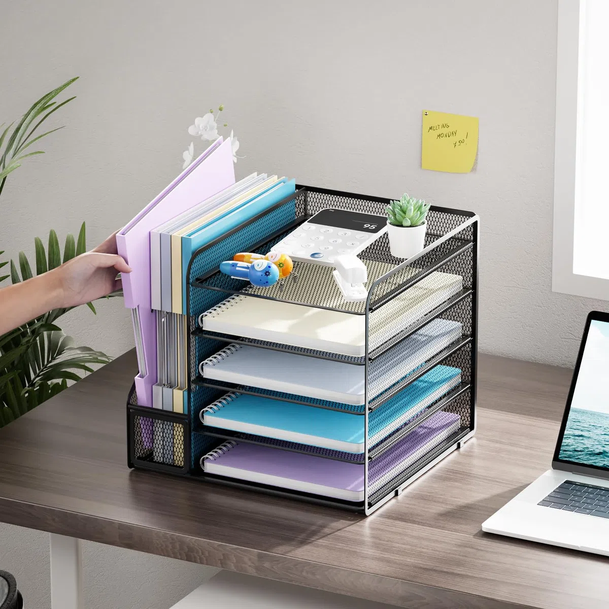 Marbrasse Organizador de Escritorio,5 Niveles Malla Papel Organizador, Archivo Estantería para Oficina Casa Accesorios(Negro)