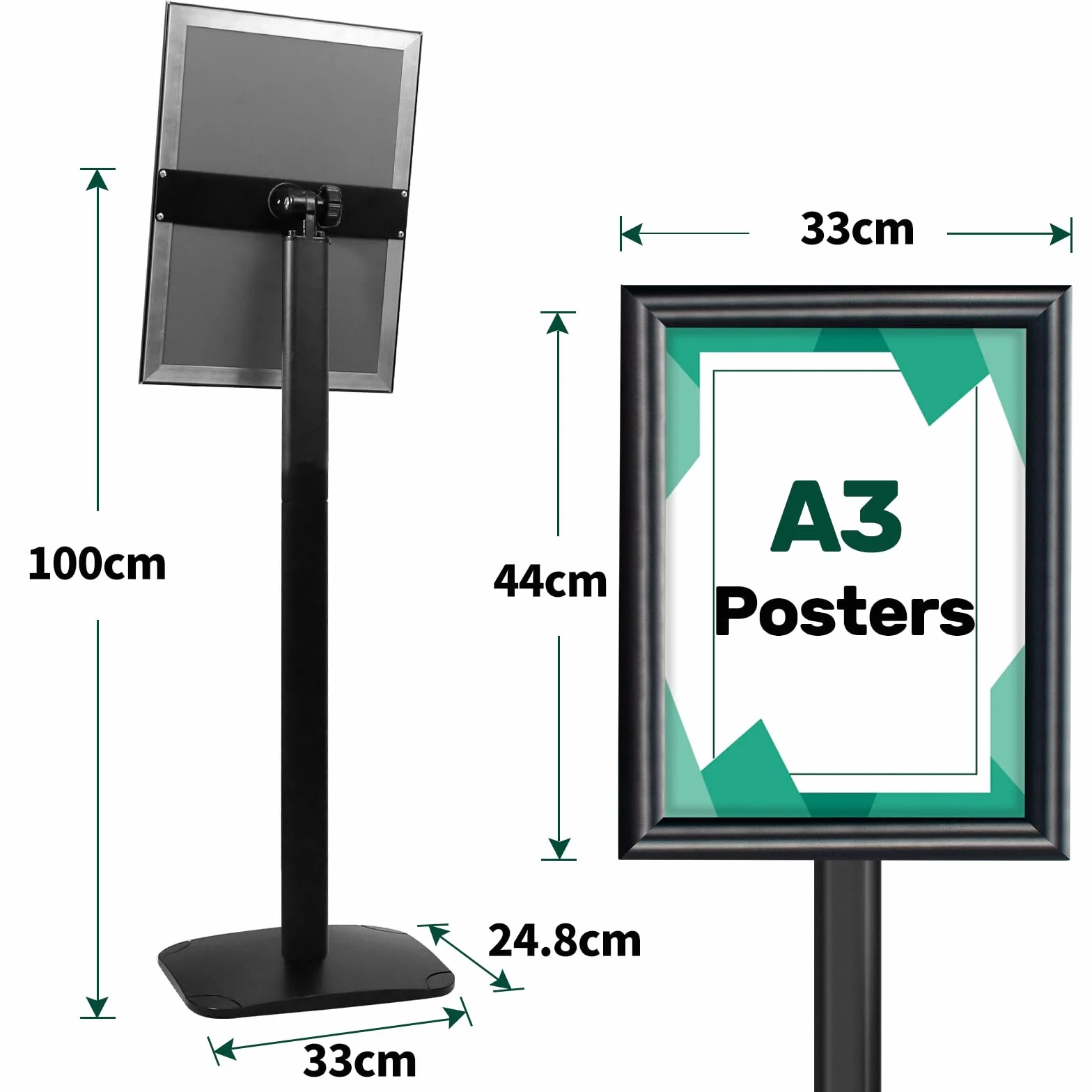 Expositores A3 Soporte de Panel Resistente Base Estable, Negro, Lote de 3