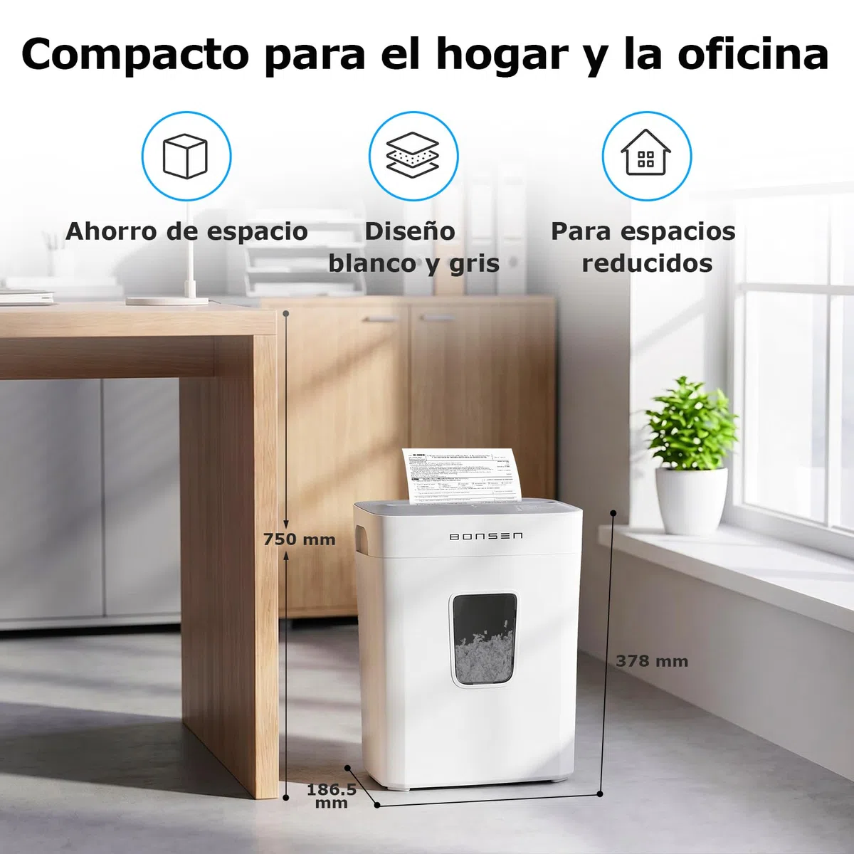 Destructora de Papel microcorte BONSEN P-4 de 6 Hojas, con Papelera de 16L | Destructora de papel y tarjetas de crédito con protección contra sobrecalentamiento, ideal para el hogar y la oficina S5201-W