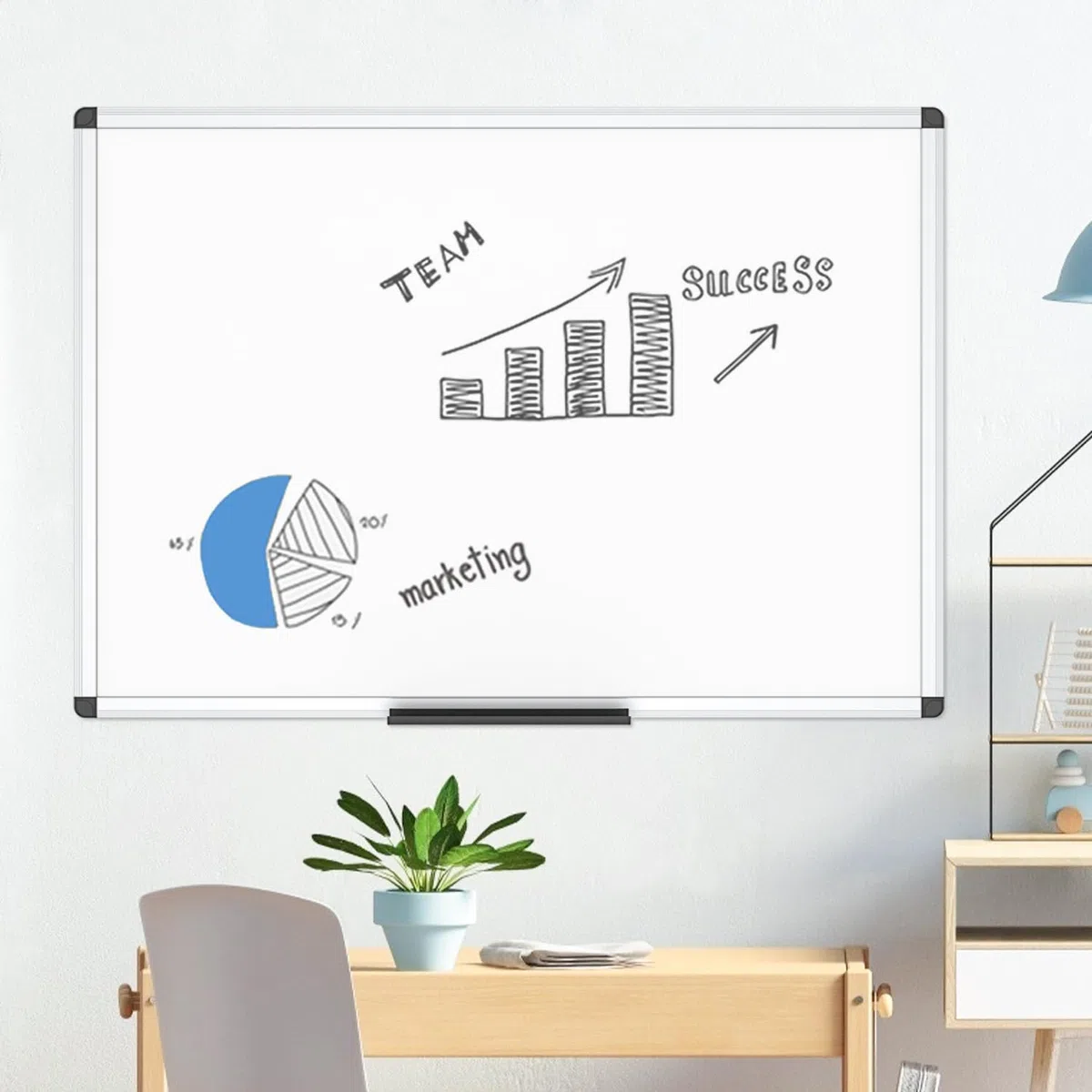 Pizarra blanca de borrado en seco de VIZ-PRO, con marco plateado de aluminio, no magnética 1200x900mm | Bandeja para marcadores y marco de aluminio plateado, tablero de escritura de borrado en seco para oficina, hogar y escuela