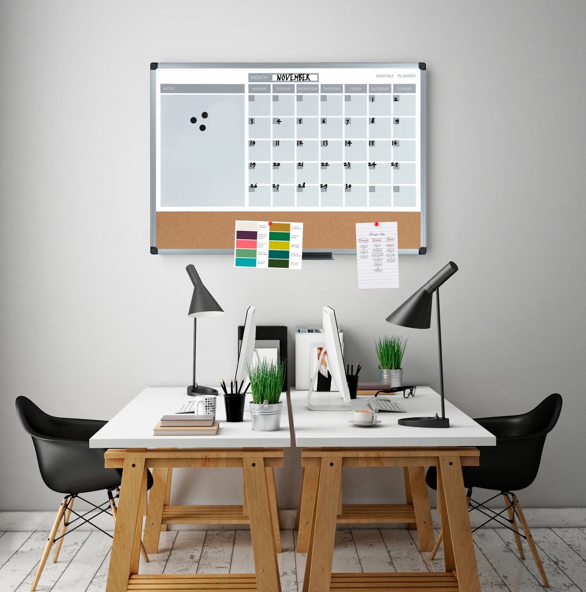 Bi-Office Planificador Mensual 3 en 1, Marco de Plástico, 90 x 60 cm