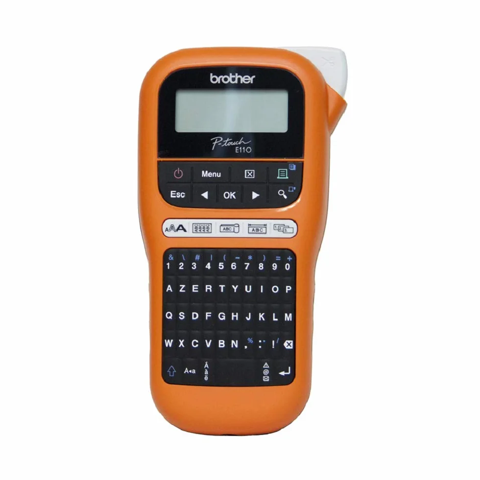 Brother PT-E110 | Etiquetadora Industrial Profesional | Viene con 1 Cinta Tze-FX221 Negro/Blanco de 9 mm