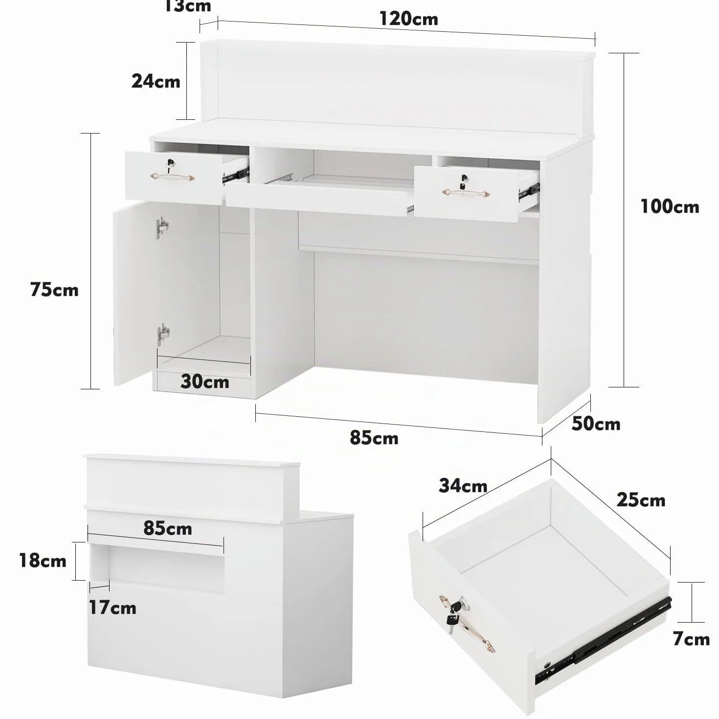 Mostrador de recepción Blanco con cajones y luz