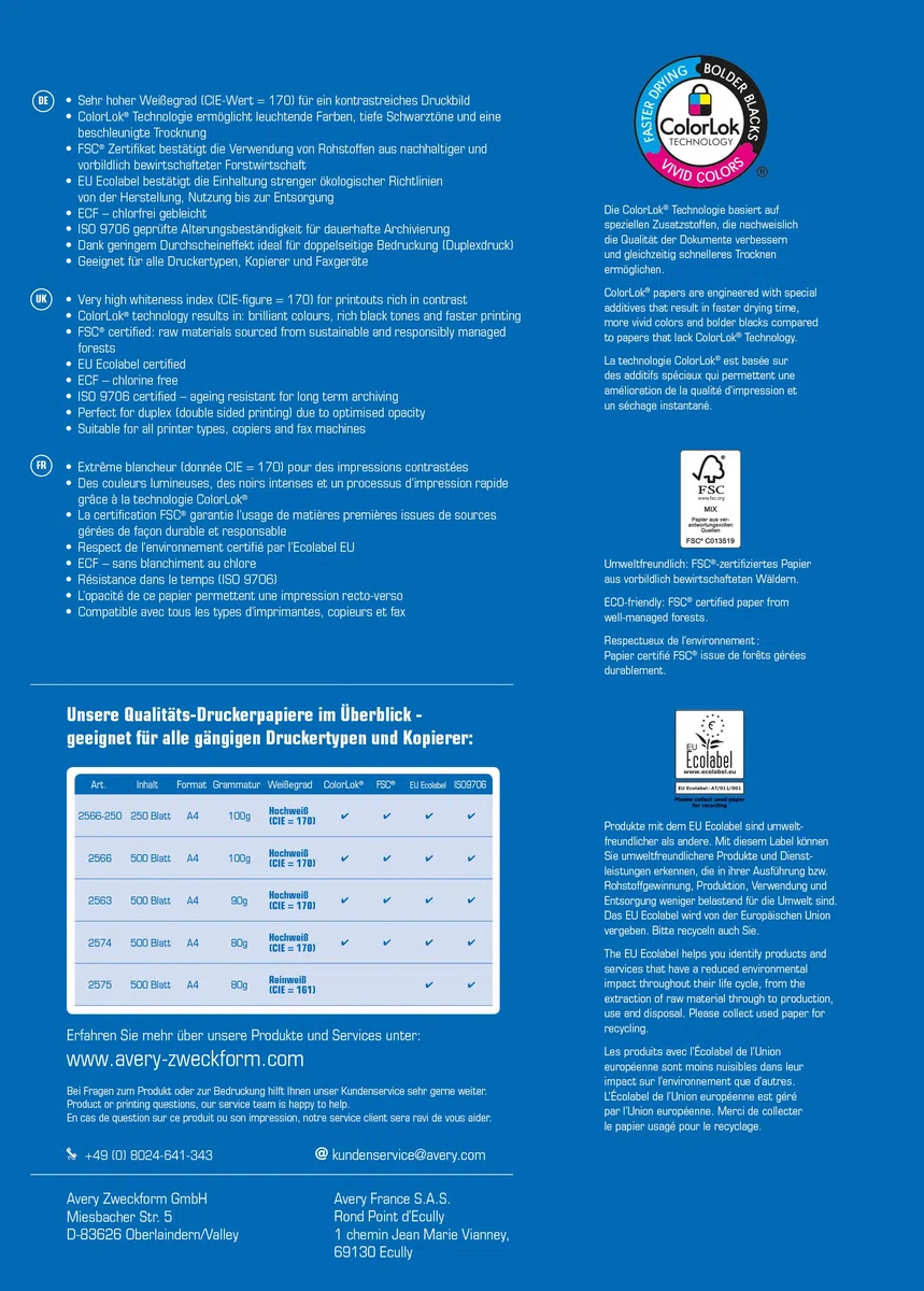 AVERY Zweckform 2563 - Papel para impresora/fotocopiadora (1500 hojas, 90 g/m², papel DIN A4, blanco brillante, para todas las impresoras), 1 caja de 3 unidades