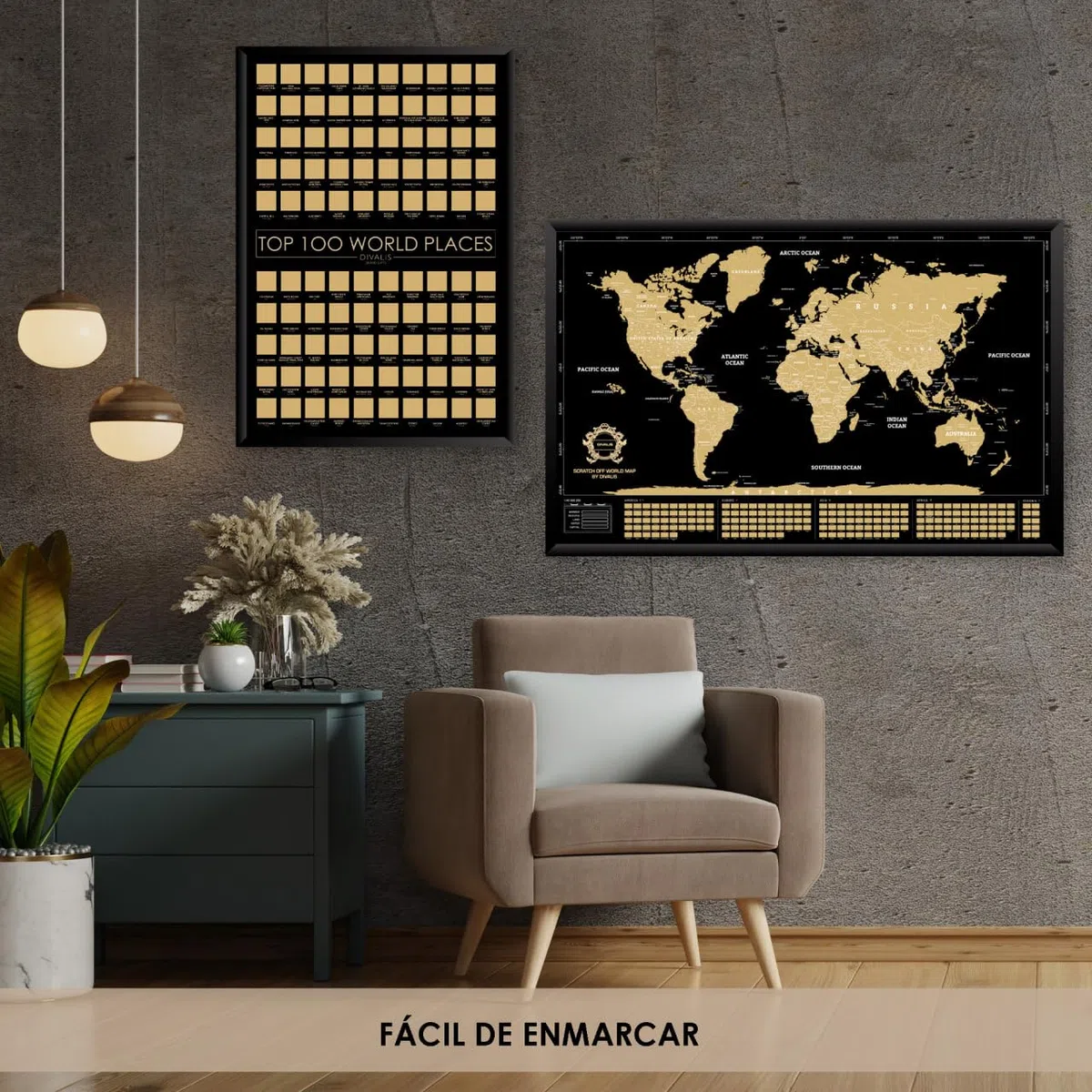 Grande Set de Regalo 2 en 1 - Póster Rascable de los 100 Mejores Lugares Para Visitar y Mapa Mundial Para Rascar - Mejor Mapa de los Lugares Donde he Estado