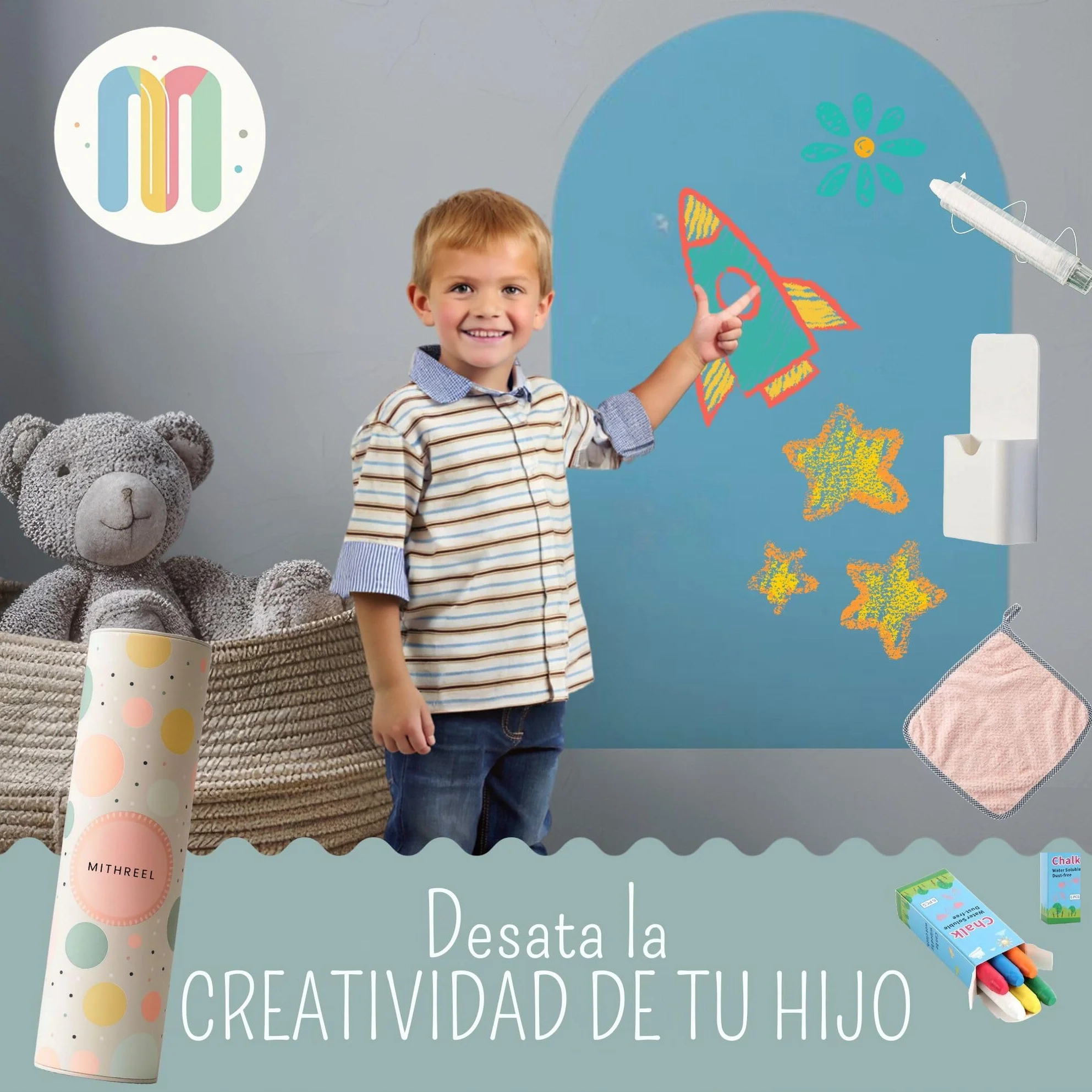 Pizarra Magnética Infantil Adhesiva Arco Color Tizas 120x60 cm