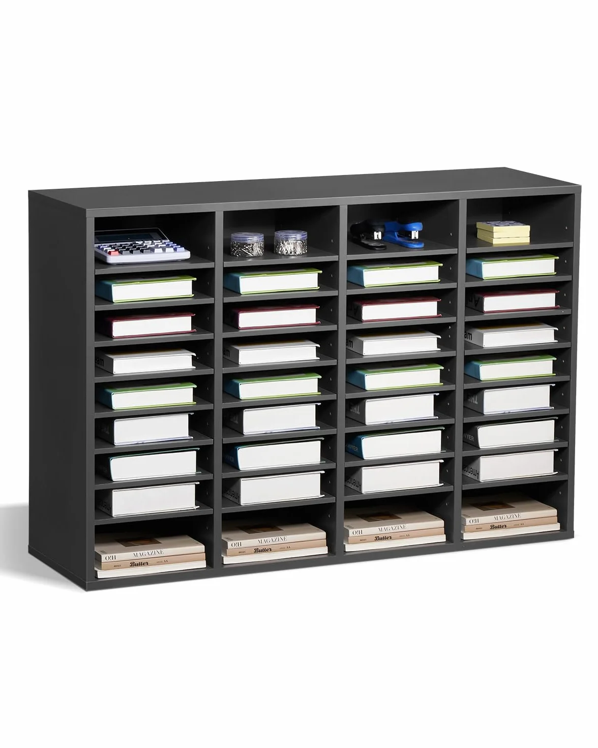 VEVOR Organizador de Literatura 997x305x680 mm 36 Compartimentos Estantes Ajustables Gris