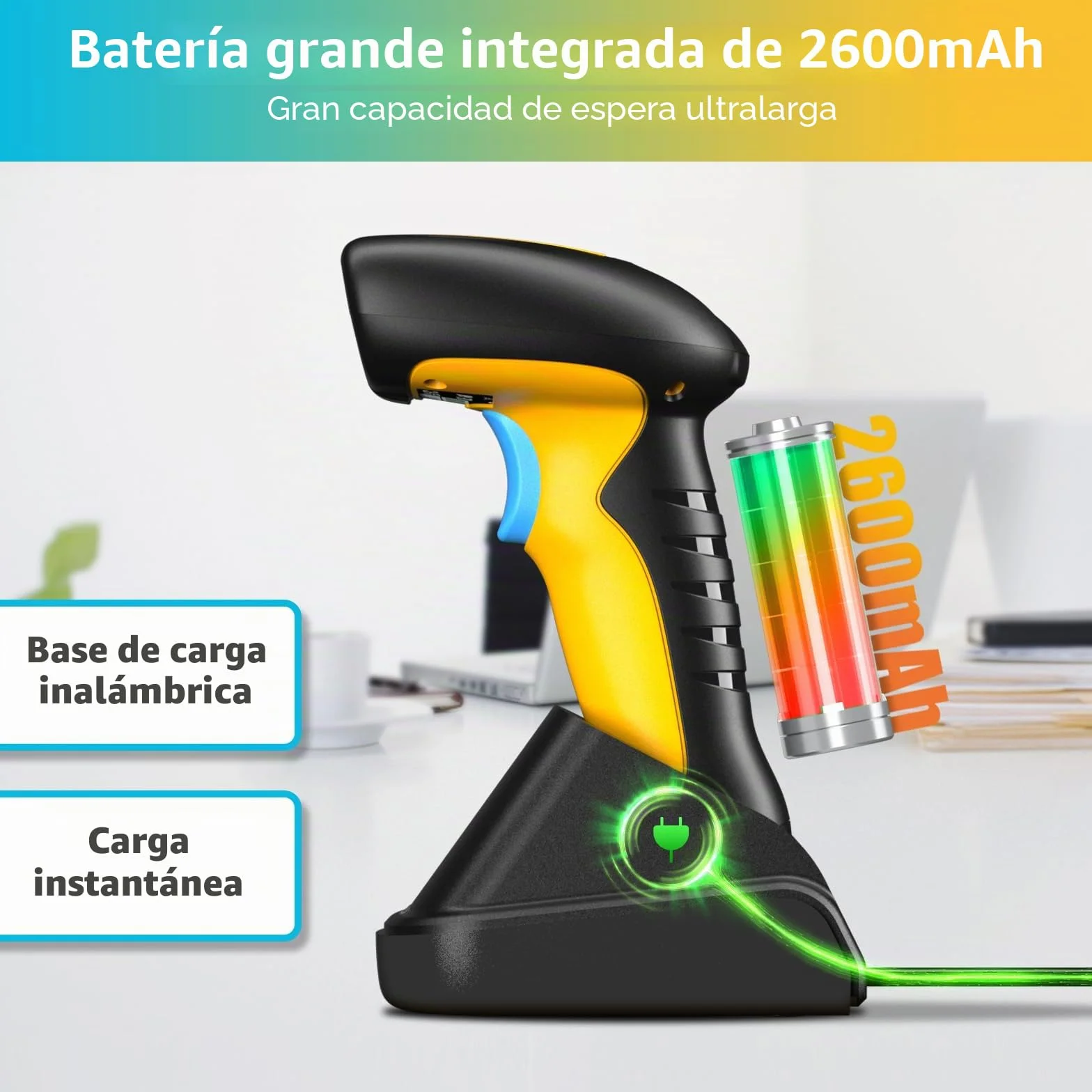NETUM Escáner De Códigos De Barras Industrial Bluetooth QR Actualizado Con Base De Carga, Lector Inalámbrico 2D 1D 2600mAh Resistente A Caídas Polvo Manos Libres Para Windows Mac Android iOS (NT-1200)