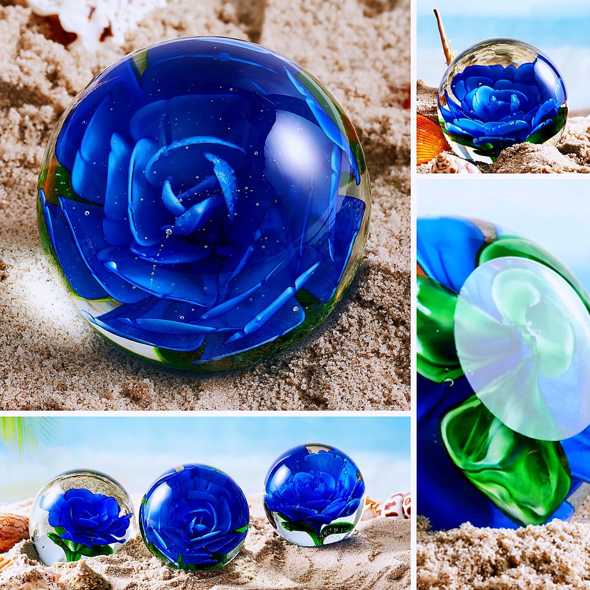 EUSTUMA Figura de pisapapeles de flores de vidrio para el escritorio. Déle un regalo de la persona que amas para la decoración del jardín. (Azul)
