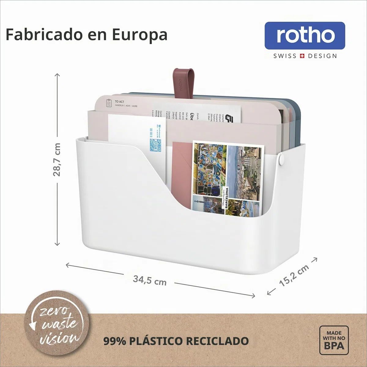 Rotho MyPaper - Organizador de documentos My Paper Plus, plástico (PP) sin BPA, blanco, (36,4 x 16,8 x 31,7 cm)