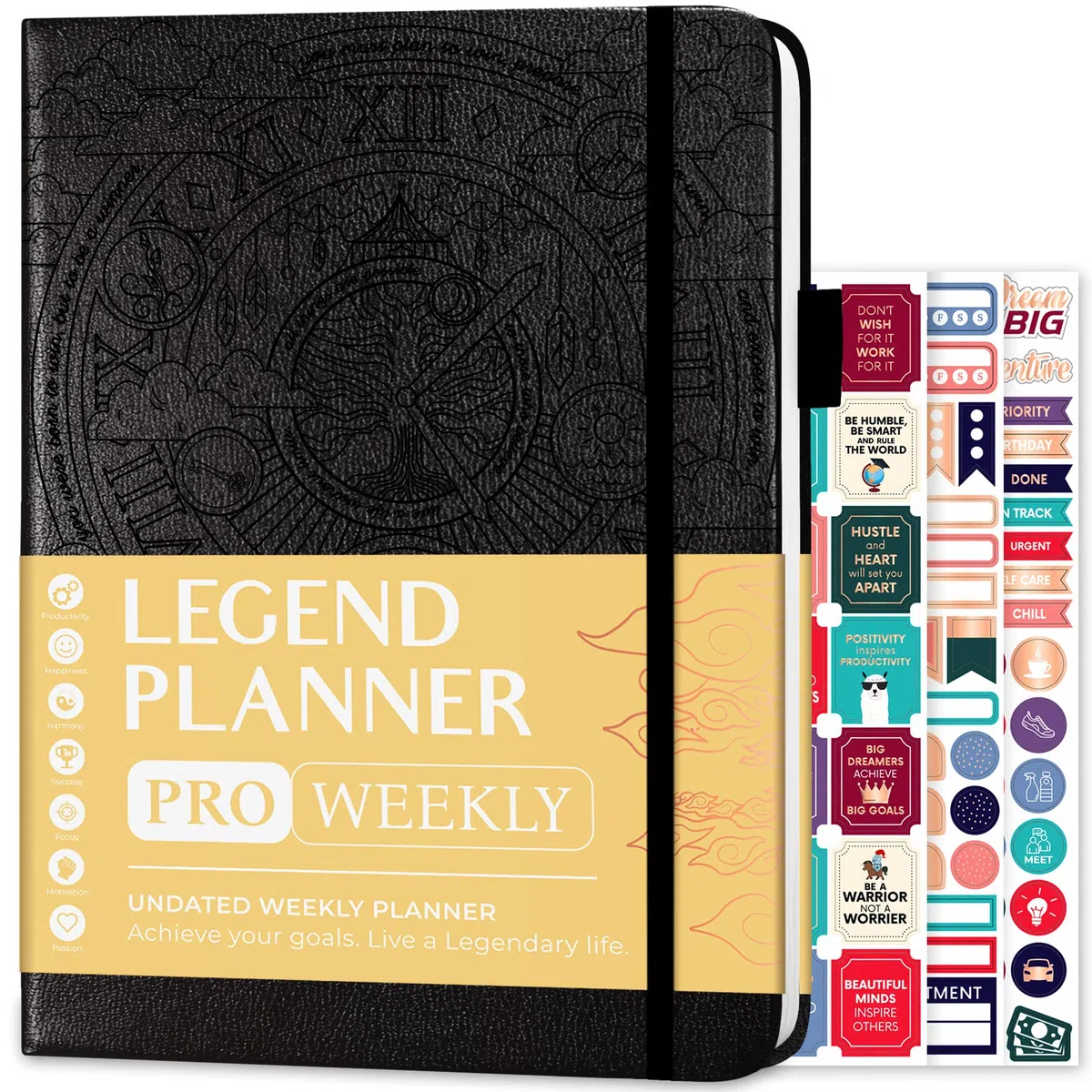 Legend Planner PRO - Agenda semanal y mensual de lujo para aumentar la productividad y alcanzar tus objetivos. Cuaderno organizador de gestión del tiempo, sin fecha, 18 x 25,5 cm, tapa dura +