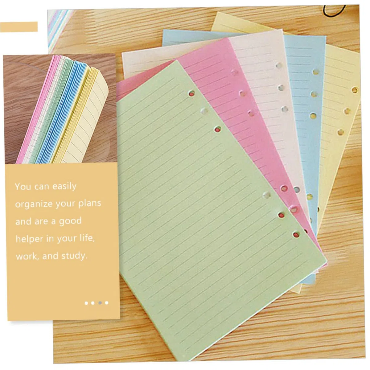 300 Piezas Recambio Papel Perforado Cuaderno de Anillas de Colores Recambios Extraíbles para Notas Planificación y Diario Kit