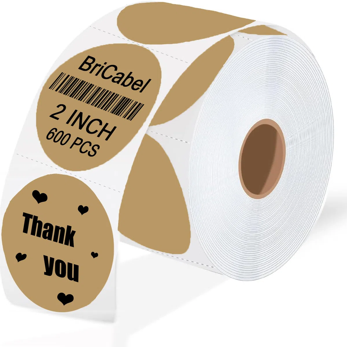 Etiquetas adhesivas térmicas circulares marrones de 5 cm, etiquetas autoadhesivas redondas de inventario, rollo de calcomanías térmicas multiusos para uso comercial y doméstico, 600 etiquetas/rollo