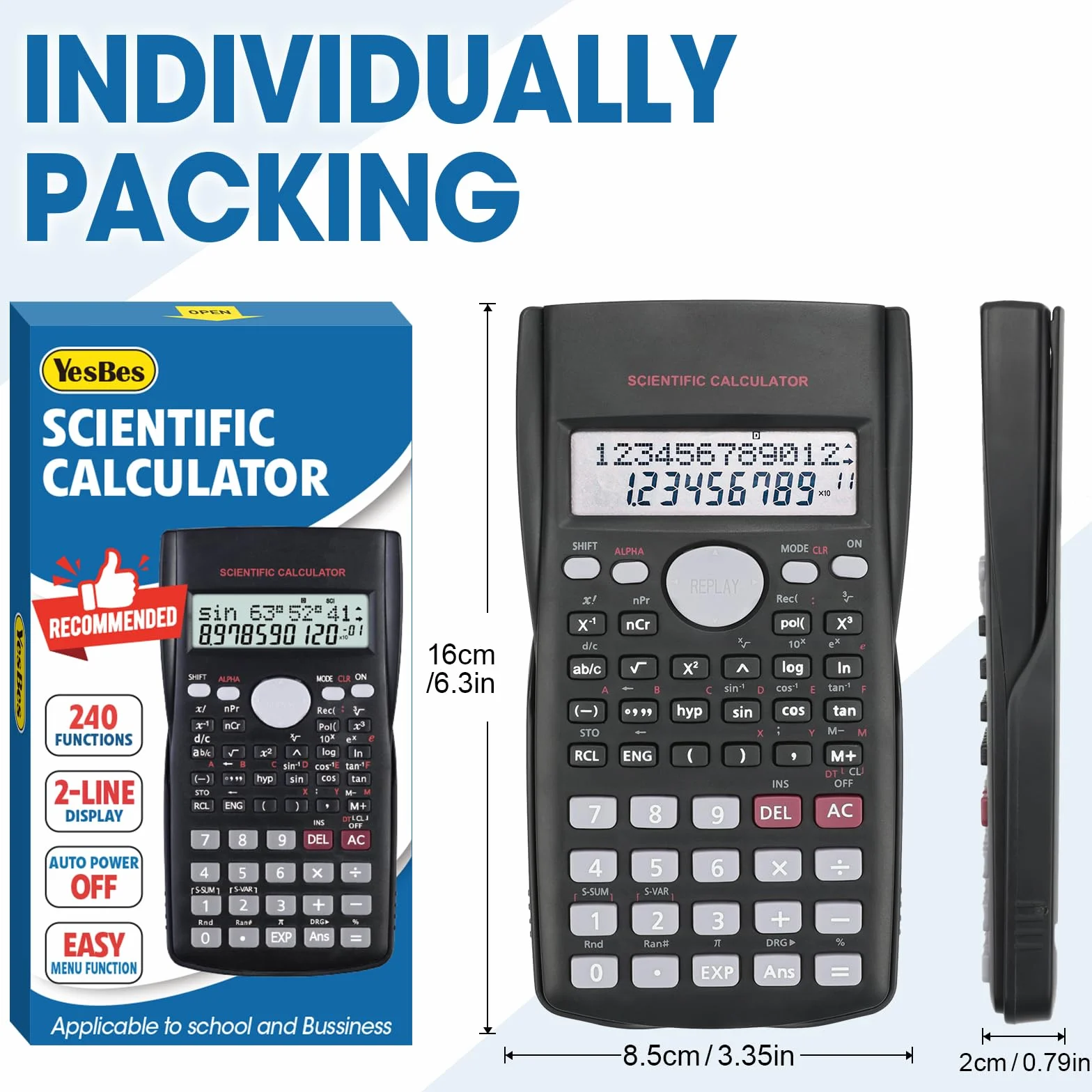 Paquete de 30 calculadoras científicas, pantalla grande de 2 líneas, 240 funciones, calculadoras científicas para estudiantes, calculadora de fracción de álgebra matemática para escuela secundaria