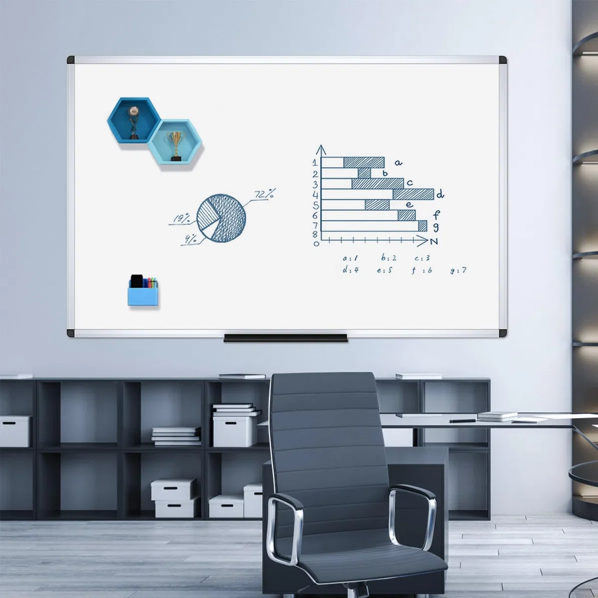 VIZ-PRO Pizarra blanca grande 150 x 90 cm, magnética con marco de aluminio, ideal para oficina, escuela y hogar, Incluye 12 rotuladores
