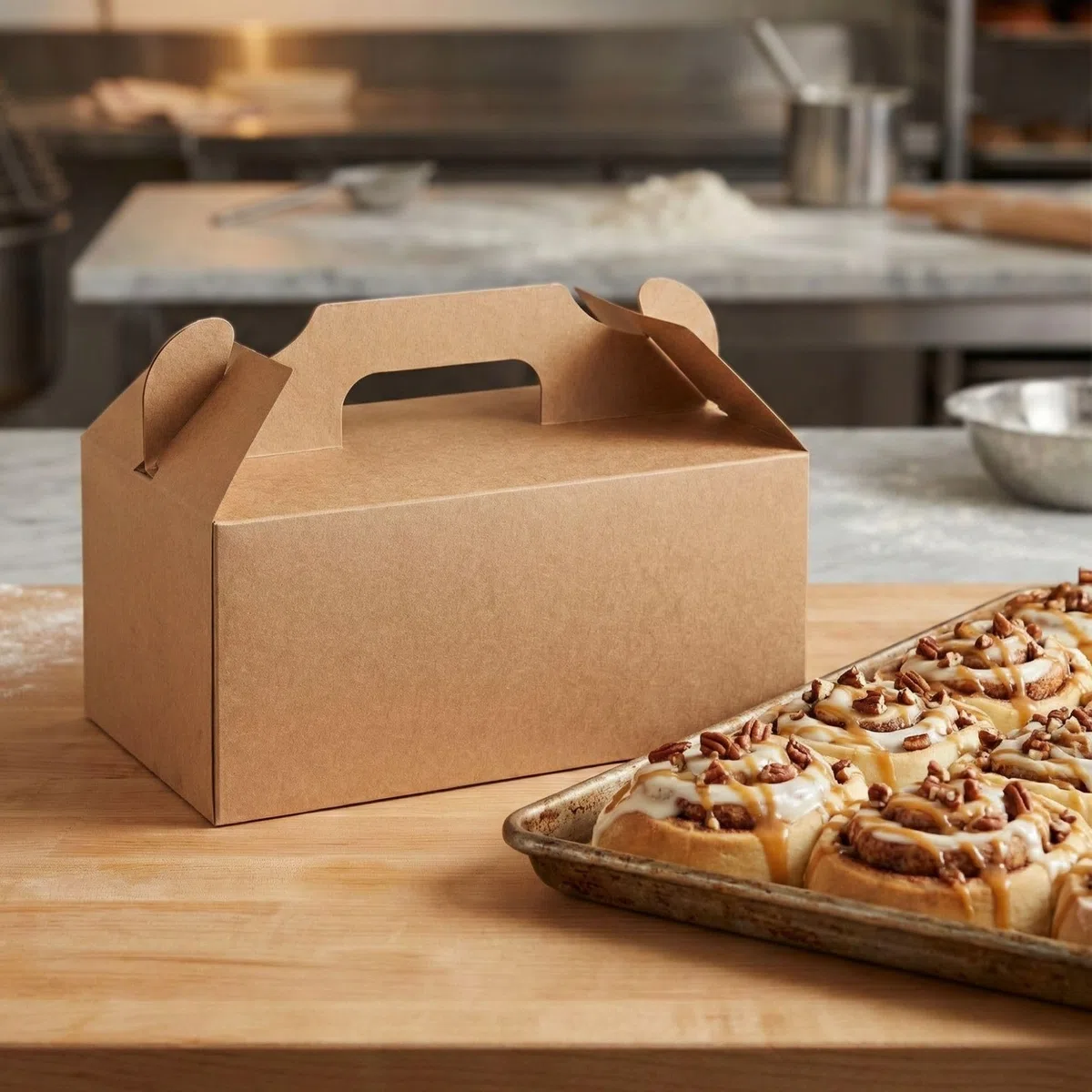 Restaurantware Bio Tek - Cajas de regalo de 10.2 x 5.9 x 6.9 pulgadas con asas, 100 cajas rectangulares a dos aguas, con pestaña segura, cajas de cartón kraft resistentes a la grasa, reciclables
