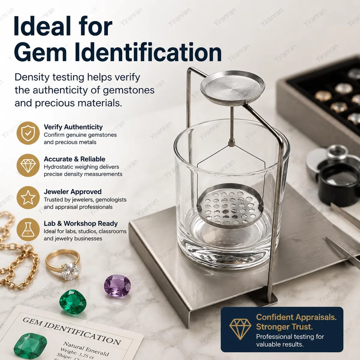 Kit de determinación de densidad, marco de gravedad específico de acero inoxidable para pruebas de laboratorio, evaluación de joyas y experimentos científicos de estudiantes, equilibrio de precisión