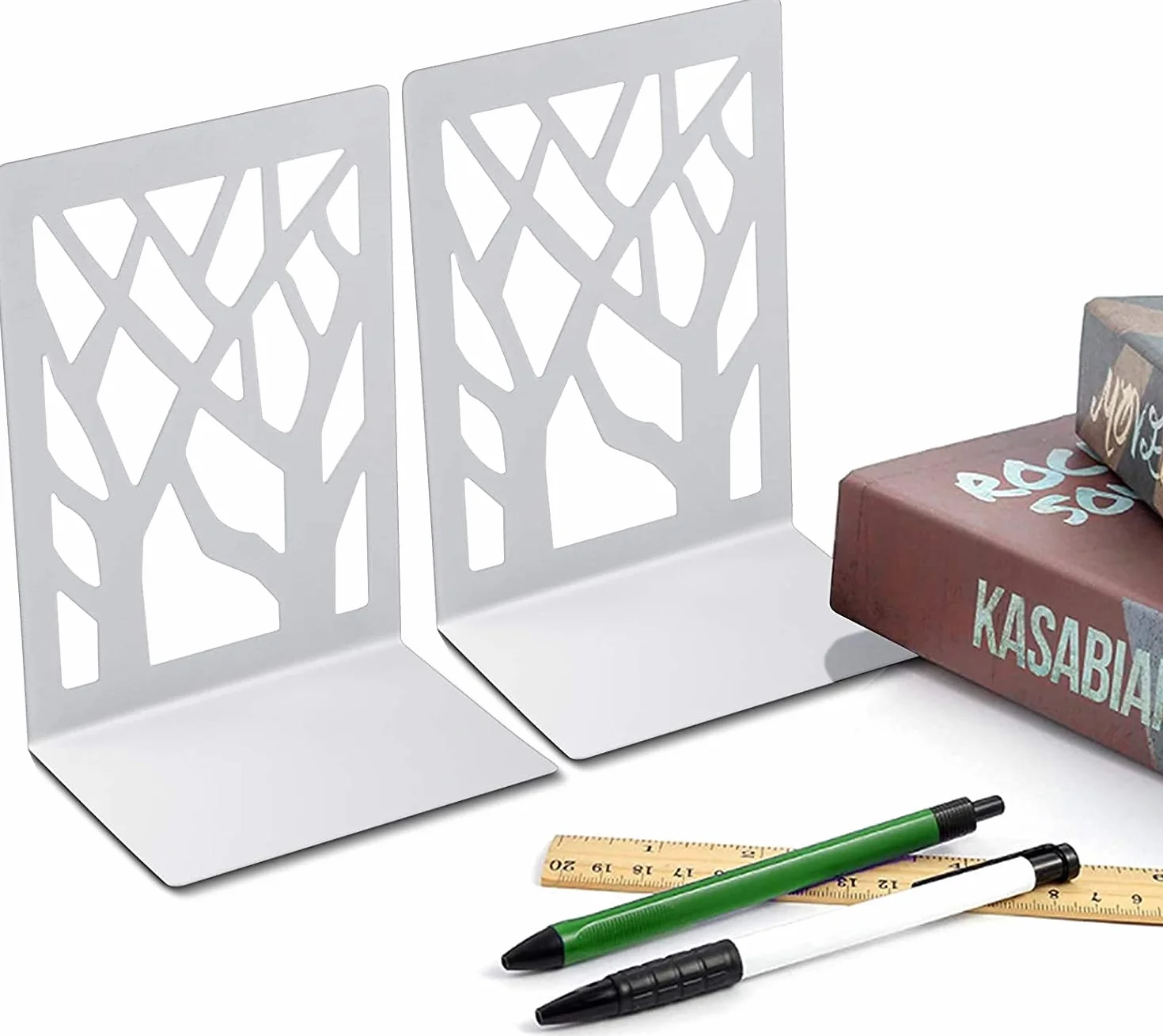 Sujetalibros, extremos de libros para sujetalibros para oficina de libro para libros pesados soporte de estante de libros para decoración del hogar soportes de metal sujetalibros blanco (8 pares)