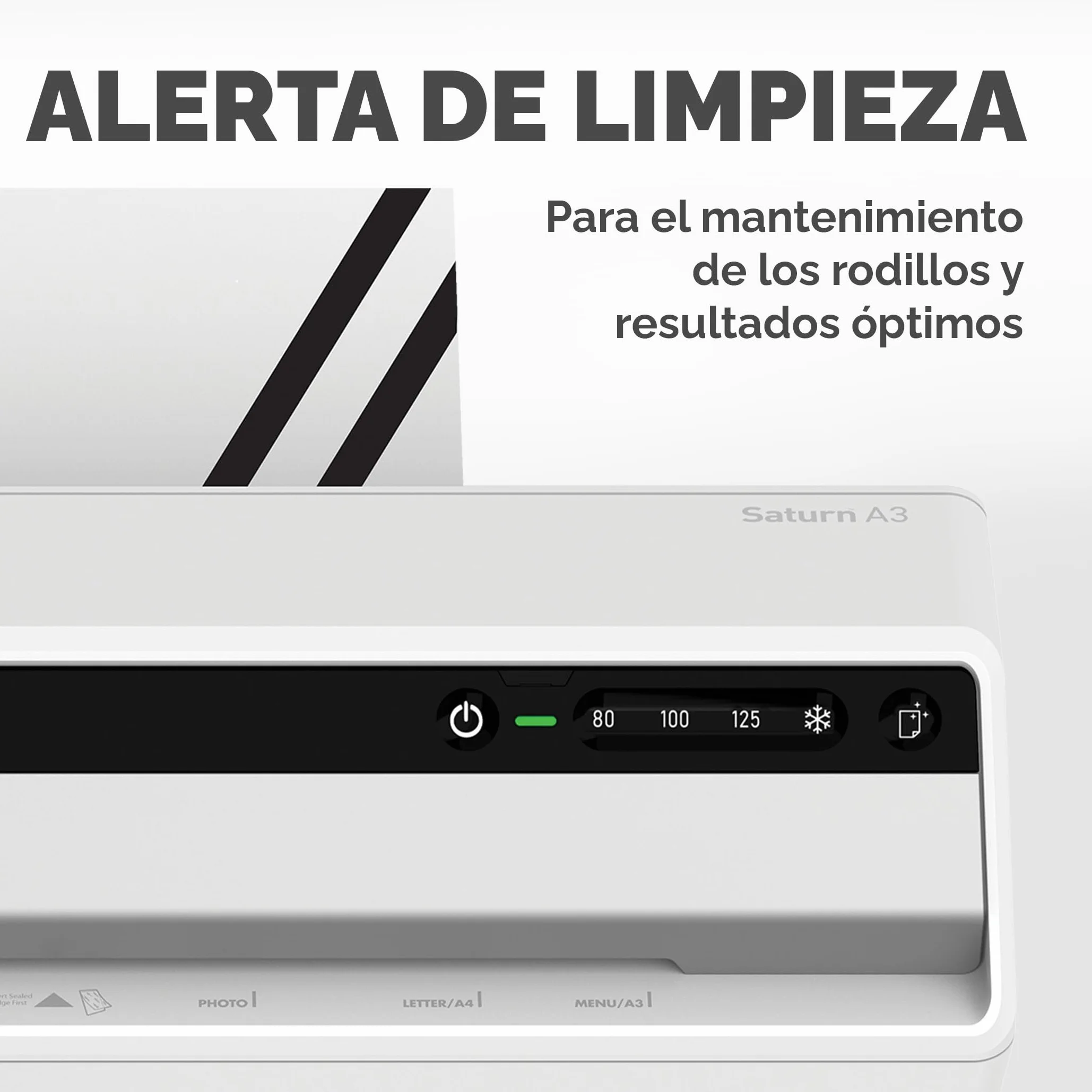 Fellowes Plastificadora Saturn A3 Pequeña Oficina – InstaHeat, lista en 60 segundos, sin atascos, apagado automático – Para fundas de 80/100/125 micras – Incluye 10 fundas – Uso en casa y oficina