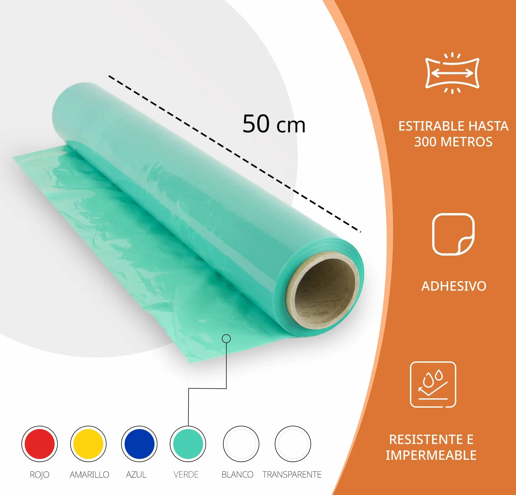 OFITURIA Film Estirable 50 cm x 300 m Rollo de Film Elástico Manual para Embalaje Industrial Azul