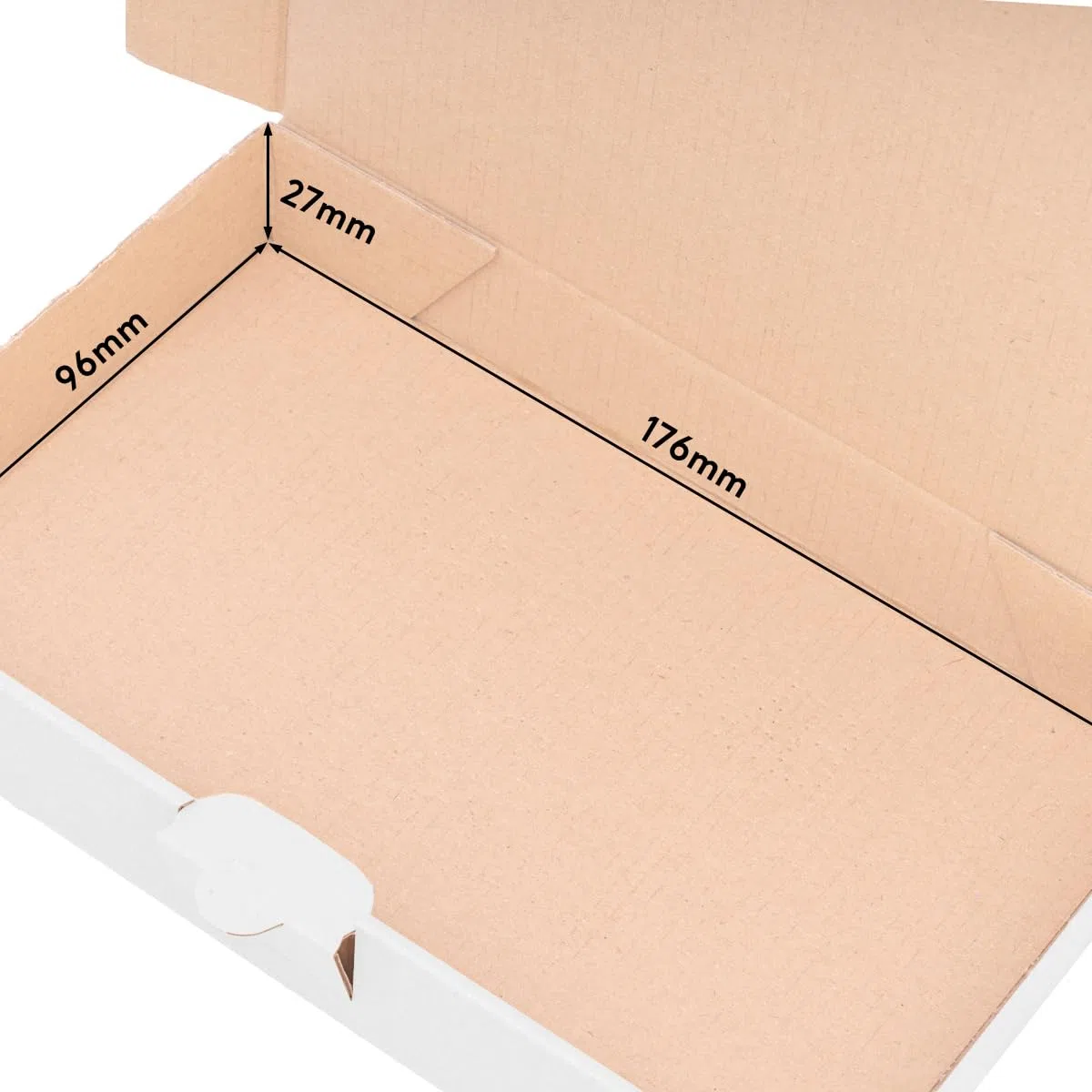 verpacking Cajas de cartón grandes 180 x 100 x 30 mm, MB-0, color blanco, tamaño interior 176 x 96 x 27 mm, 1000 unidades