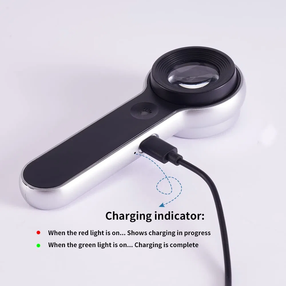 Lupa recargable iluminada de 60x con lentes de doble revestimiento, iluminación LED/UV, diseñada para la restauración de la identificación de joyas, trabajo cercano, reparación, jardinería, sellos,