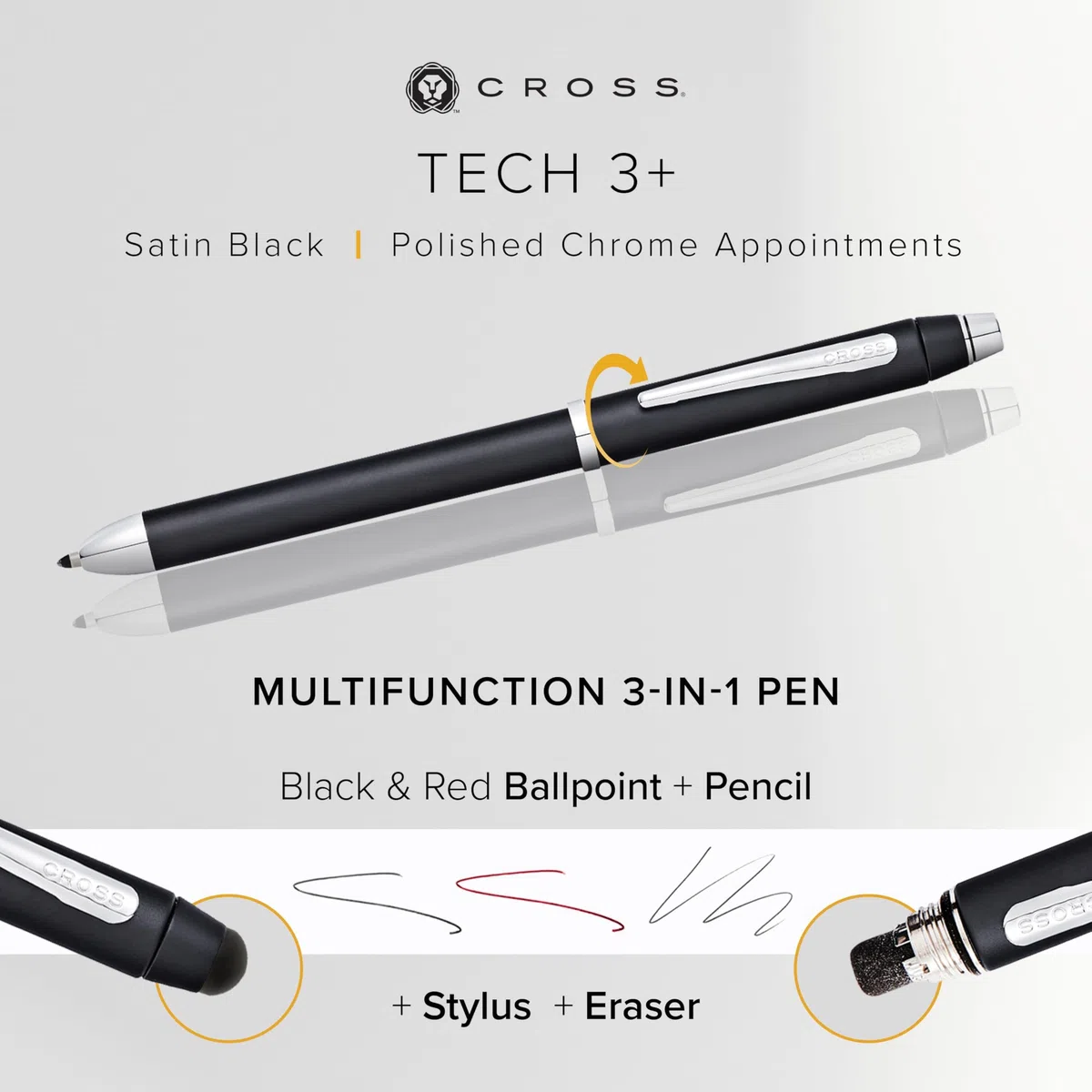 Cross Tech3+ - Bolígrafo multi-funcional, color negro